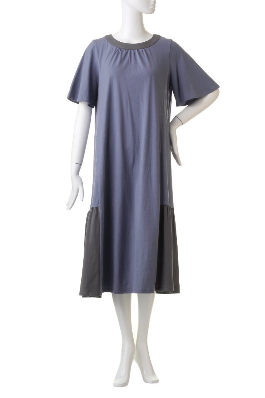 【キッドブルー/KID BLUE】の24バイカラー天竺ワンピース 人気、トレンドファッション・服の通販 founy(ファニー) 　ファッション　Fashion　レディースファッション　Fashion for Women　ワンピース　Dresses　ギャザー　Gathered, Ruffled　スリーブ　Sleeve, Long Sleeve / Short Sleeve　ハーフ　Half, Half-Length　パジャマ　Pajamas, Sleepwear　other-2|ID: prp329100004006820 ipo3291000000032833385