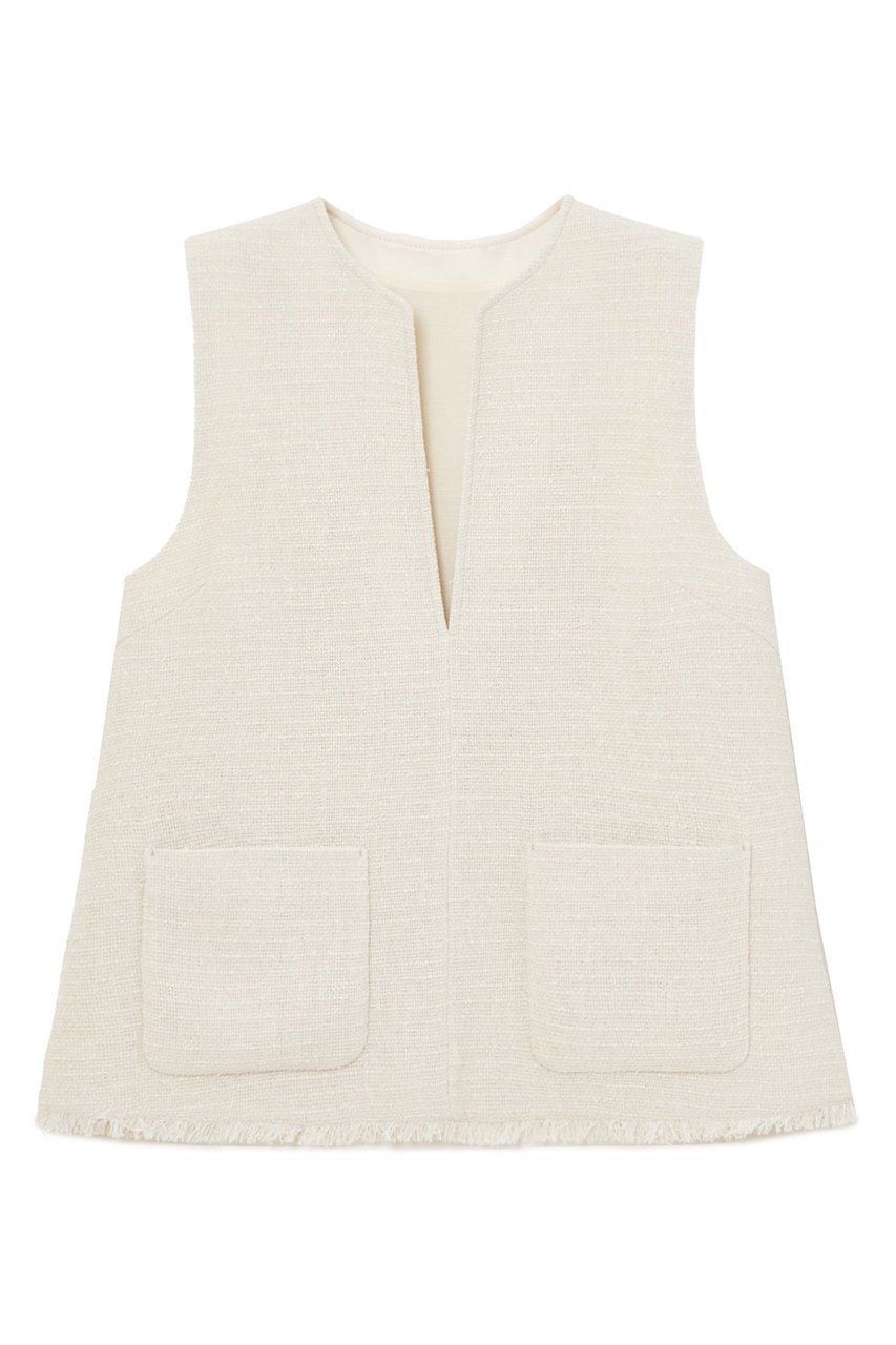 【アナイ/ANAYI】のカールヤーンツイードVネックブラウス インテリア・キッズ・メンズ・レディースファッション・服の通販 founy(ファニー) 　ファッション　Fashion　レディースファッション　Fashion for Women　トップス・カットソー　Cut & Sew Tops　キャミソール&ノースリーブ　Camisoles & Sleeveless Tops　シャツ・ブラウス・オフィスカジュアル　Elegant Blouses & Button-Ups　Vネックトップス　V-Neck Tops / V-Cut Neckline Shirts　イエロー　Yellow　カットソー　Cut and Sewn Top　サマー　Summer, Summer Style　セットアップ　Set-Up, Coordinated Outfit　ノースリーブ　Sleeveless, No-Sleeve　パッチ　Patch, Appliqué　フリンジ　Fringe, Tassel　ブルゾン　Blouson, Bomber Jacket　プリント　Print, Printed Pattern　ポケット　Pocket, Pocket Detail　メッシュ　Mesh, Net Fabric　再入荷　Restock / Back in Stock　夏　Summer　ベージュ|ID: prp329100004007981 ipo3291000000035053003