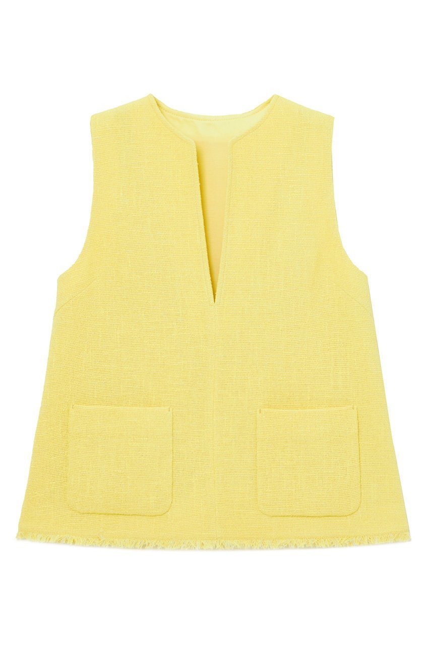 【アナイ/ANAYI】のカールヤーンツイードVネックブラウス インテリア・キッズ・メンズ・レディースファッション・服の通販 founy(ファニー) 　ファッション　Fashion　レディースファッション　Fashion for Women　トップス・カットソー　Cut & Sew Tops　キャミソール&ノースリーブ　Camisoles & Sleeveless Tops　シャツ・ブラウス・オフィスカジュアル　Elegant Blouses & Button-Ups　Vネックトップス　V-Neck Tops / V-Cut Neckline Shirts　イエロー　Yellow　カットソー　Cut and Sewn Top　サマー　Summer, Summer Style　セットアップ　Set-Up, Coordinated Outfit　ノースリーブ　Sleeveless, No-Sleeve　パッチ　Patch, Appliqué　フリンジ　Fringe, Tassel　ブルゾン　Blouson, Bomber Jacket　プリント　Print, Printed Pattern　ポケット　Pocket, Pocket Detail　メッシュ　Mesh, Net Fabric　再入荷　Restock / Back in Stock　夏　Summer　イエロー|ID: prp329100004007981 ipo3291000000035053004