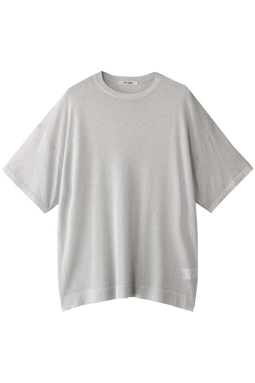 【ウィムガゼット/Whim Gazette】のラメニットTシャツ インテリア・キッズ・メンズ・レディースファッション・服の通販 founy(ファニー) 　ファッション　Fashion　レディースファッション　Fashion for Women　トップス・カットソー　Cut & Sew Tops　ニット　Knit Tops & Sweaters　シャツ・ブラウス・オフィスカジュアル　Elegant Blouses & Button-Ups　ロングTシャツ・Tシャツ　Longline T-Shirts & Tees　カットソー・ベーシックTシャツ　Cut-and-Sewn Tops / Stretch Tees & Basics　インナー　Innerwear　エレガント 上品　Elegant　シアー　Sheer, See-Through　ショート　Short, Short Length　スリーブ　Sleeve, Long Sleeve / Short Sleeve　デニム　Denim, Jeans Material　リラックス　Relax, Relaxed Fit　シルバー|ID: prp329100004007992 ipo3291000000032859722
