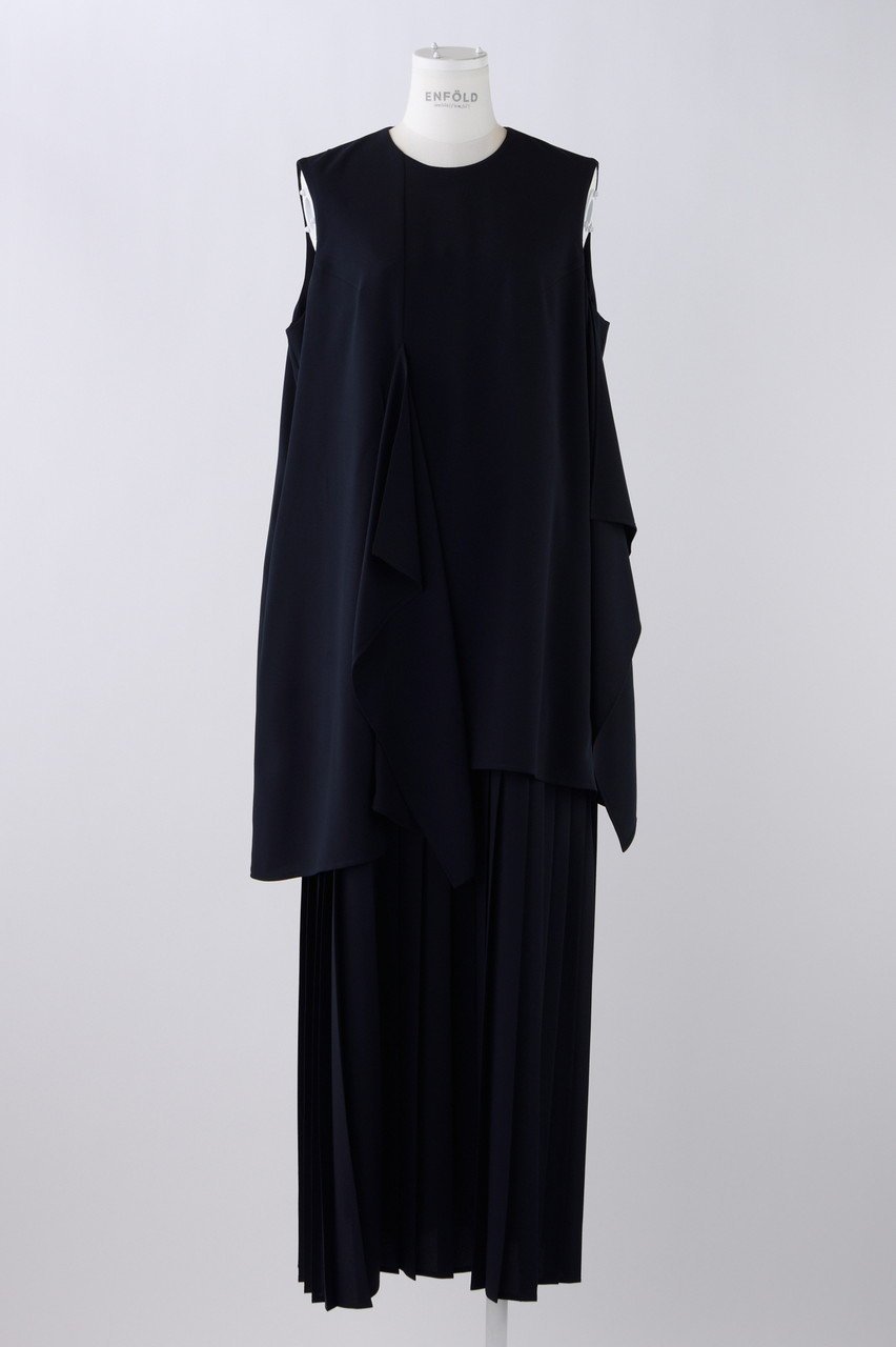 【エンフォルド/ENFOLD】のPEライトジョーゼット スクエアドレープ DRS/ドレス インテリア・キッズ・メンズ・レディースファッション・服の通販 founy(ファニー) 　ファッション　Fashion　レディースファッション　Fashion for Women　ワンピース　Dresses　フォーマル・パーティードレス・結婚式用ドレス　Elegant & Casual Dresses　チュニック　Tunic Tops & Dresses　アシンメトリー　Asymmetrical Style　ジョーゼット　Georgette, Semi-Sheer Fabric　ストレッチ　Stretch, Stretchy Fabric　スリーブ　Sleeve, Long Sleeve / Short Sleeve　チュニック　Tunic, Long Top　ドレス　Dress, One-Piece　ドレープ　Drape, Draping Fabric　パウダー　Powder, Soft Tone　プリーツ　Pleats, Pleated　ロング　Long, Long-Length　エレガント 上品　Elegant　夏　Summer　洗える　Machine Washable　ダークネイビー|ID: prp329100004010185 ipo3291000000036671408