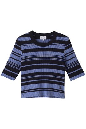 【ランバン オン ブルー/LANVIN en Bleu】 ボーダーハーフスリーブニット人気、トレンドファッション・服の通販 founy(ファニー) ファッション Fashion レディースファッション WOMEN トップス・カットソー Tops/Tshirt ニット Knit Tops プルオーバー Pullover 2024年 2024 A/W・秋冬 Aw・Autumn/Winter・Fw・Fall-Winter トレンド Trend フィット Fit ボトム Bottom ボーダー Border ランダム Random エレガント 上品 Elegant |ID:prp329100004010216