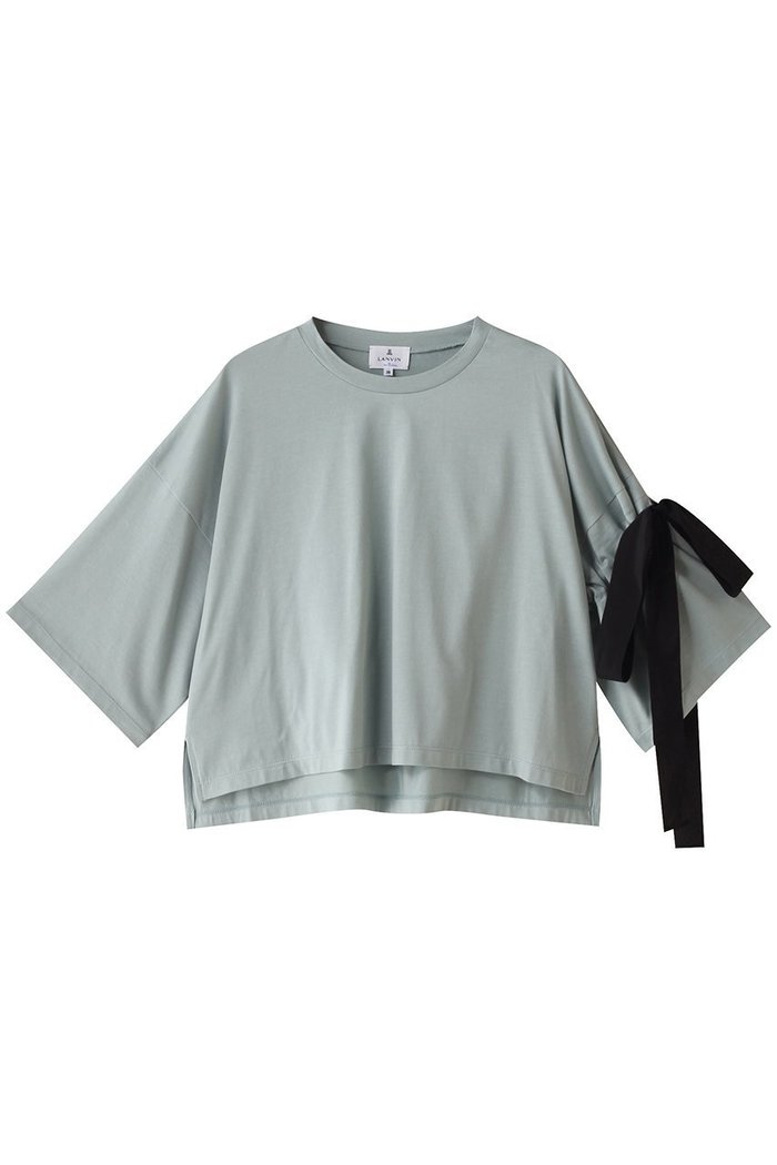 【ランバン オン ブルー/LANVIN en Bleu】のリボンTシャツ インテリア・キッズ・メンズ・レディースファッション・服の通販 founy(ファニー) https://founy.com/ ファッション Fashion レディースファッション Fashion for Women トップス・カットソー Cut & Sew Tops シャツ・ブラウス・オフィスカジュアル Elegant Blouses & Button-Ups ロングTシャツ・Tシャツ Longline T-Shirts & Tees カットソー・ベーシックTシャツ Cut-and-Sewn Tops / Stretch Tees & Basics ショート Short, Short Length シンプル Simple, Minimal スリット Slit, Slit Detail スリーブ Sleeve, Long Sleeve / Short Sleeve リボン Ribbon, Bow |ID: prp329100004010218 ipo3291000000032929012