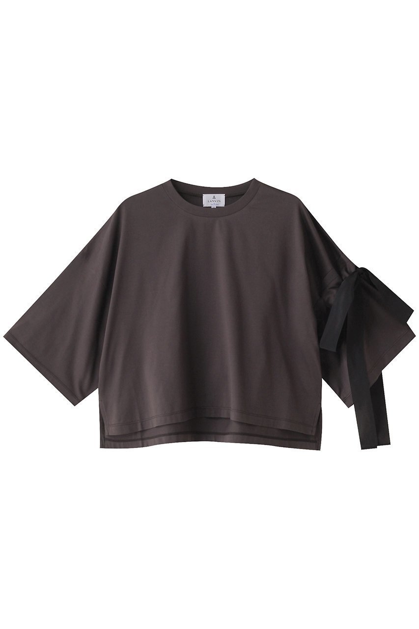 【ランバン オン ブルー/LANVIN en Bleu】のリボンTシャツ インテリア・キッズ・メンズ・レディースファッション・服の通販 founy(ファニー) 　ファッション　Fashion　レディースファッション　Fashion for Women　トップス・カットソー　Cut & Sew Tops　シャツ・ブラウス・オフィスカジュアル　Elegant Blouses & Button-Ups　ロングTシャツ・Tシャツ　Longline T-Shirts & Tees　カットソー・ベーシックTシャツ　Cut-and-Sewn Tops / Stretch Tees & Basics　ショート　Short, Short Length　シンプル　Simple, Minimal　スリット　Slit, Slit Detail　スリーブ　Sleeve, Long Sleeve / Short Sleeve　リボン　Ribbon, Bow　ブラウン|ID: prp329100004010218 ipo3291000000032929042