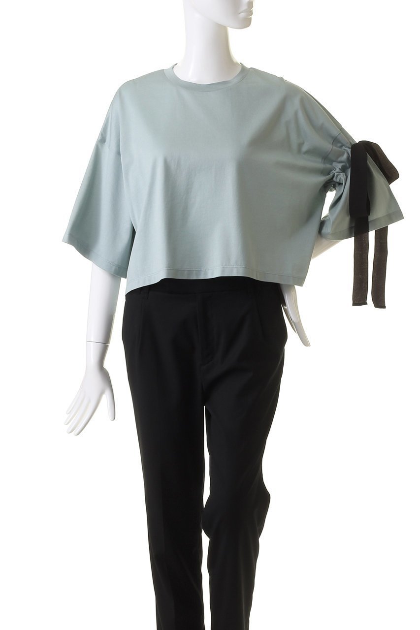 【ランバン オン ブルー/LANVIN en Bleu】のリボンTシャツ 人気、トレンドファッション・服の通販 founy(ファニー) 　ファッション　Fashion　レディースファッション　Fashion for Women　トップス・カットソー　Cut & Sew Tops　シャツ・ブラウス・オフィスカジュアル　Elegant Blouses & Button-Ups　ロングTシャツ・Tシャツ　Longline T-Shirts & Tees　カットソー・ベーシックTシャツ　Cut-and-Sewn Tops / Stretch Tees & Basics　ショート　Short, Short Length　シンプル　Simple, Minimal　スリット　Slit, Slit Detail　スリーブ　Sleeve, Long Sleeve / Short Sleeve　リボン　Ribbon, Bow　other-2|ID: prp329100004010218 ipo3291000000032929048