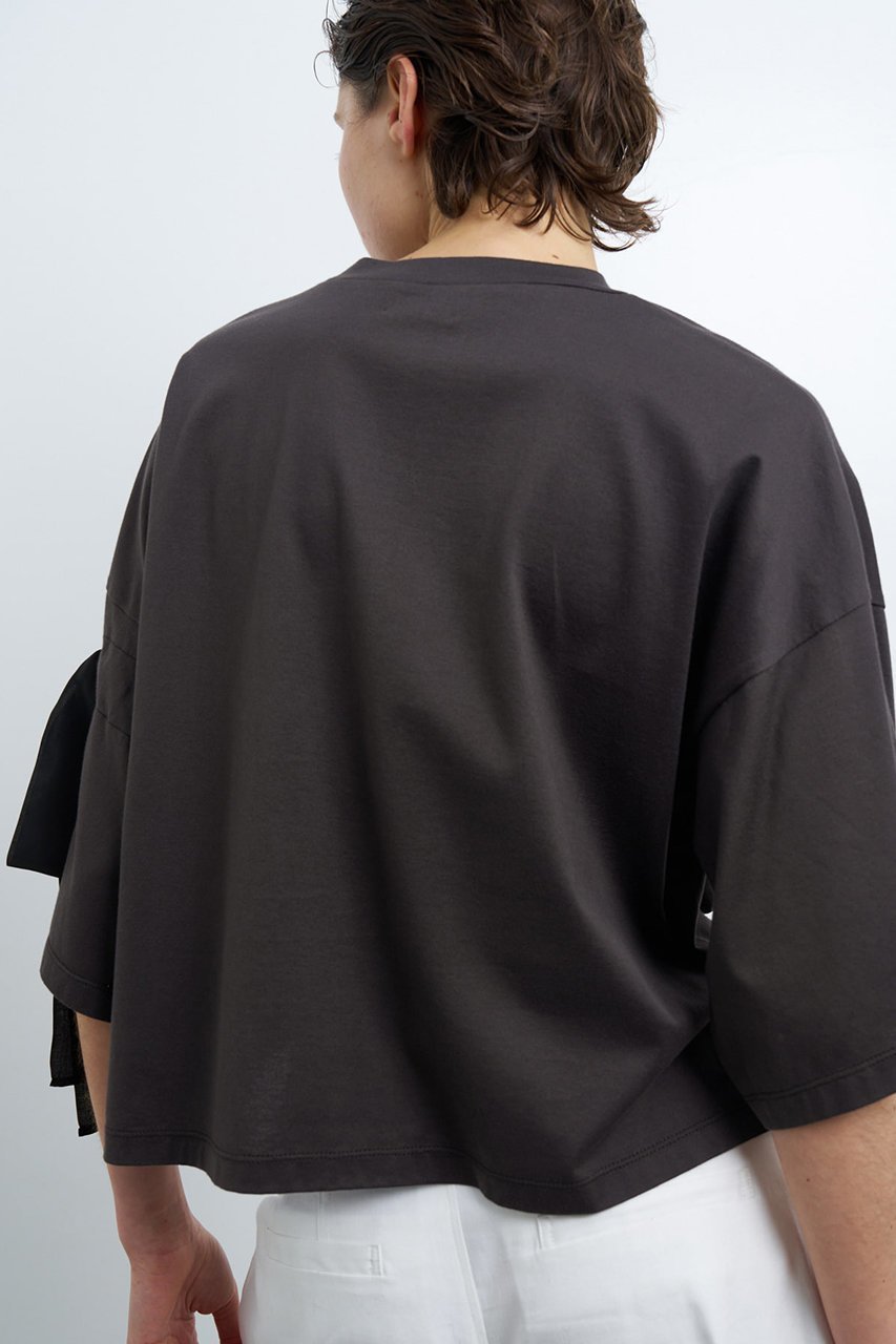 【ランバン オン ブルー/LANVIN en Bleu】のリボンTシャツ 人気、トレンドファッション・服の通販 founy(ファニー) 　ファッション　Fashion　レディースファッション　Fashion for Women　トップス・カットソー　Cut & Sew Tops　シャツ・ブラウス・オフィスカジュアル　Elegant Blouses & Button-Ups　ロングTシャツ・Tシャツ　Longline T-Shirts & Tees　カットソー・ベーシックTシャツ　Cut-and-Sewn Tops / Stretch Tees & Basics　ショート　Short, Short Length　シンプル　Simple, Minimal　スリット　Slit, Slit Detail　スリーブ　Sleeve, Long Sleeve / Short Sleeve　リボン　Ribbon, Bow　other-6|ID: prp329100004010218 ipo3291000000032929078