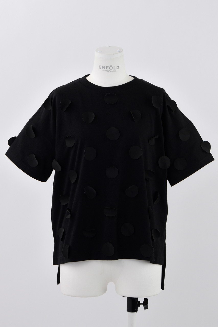 【エンフォルド/ENFOLD】のソフト天竺 ドットT/SH Tシャツ インテリア・キッズ・メンズ・レディースファッション・服の通販 founy(ファニー) 　ファッション　Fashion　レディースファッション　Fashion for Women　トップス・カットソー　Cut & Sew Tops　シャツ・ブラウス・オフィスカジュアル　Elegant Blouses & Button-Ups　ロングTシャツ・Tシャツ　Longline T-Shirts & Tees　カットソー・ベーシックTシャツ　Cut-and-Sewn Tops / Stretch Tees & Basics　ショート　Short, Short Length　スリーブ　Sleeve, Long Sleeve / Short Sleeve　ドット　Polka Dot, Dot Pattern　ベーシック　Basic, Essential　モチーフ　Motif, Design Theme　リラックス　Relax, Relaxed Fit　ブラック|ID: prp329100004010927 ipo3291000000036514100