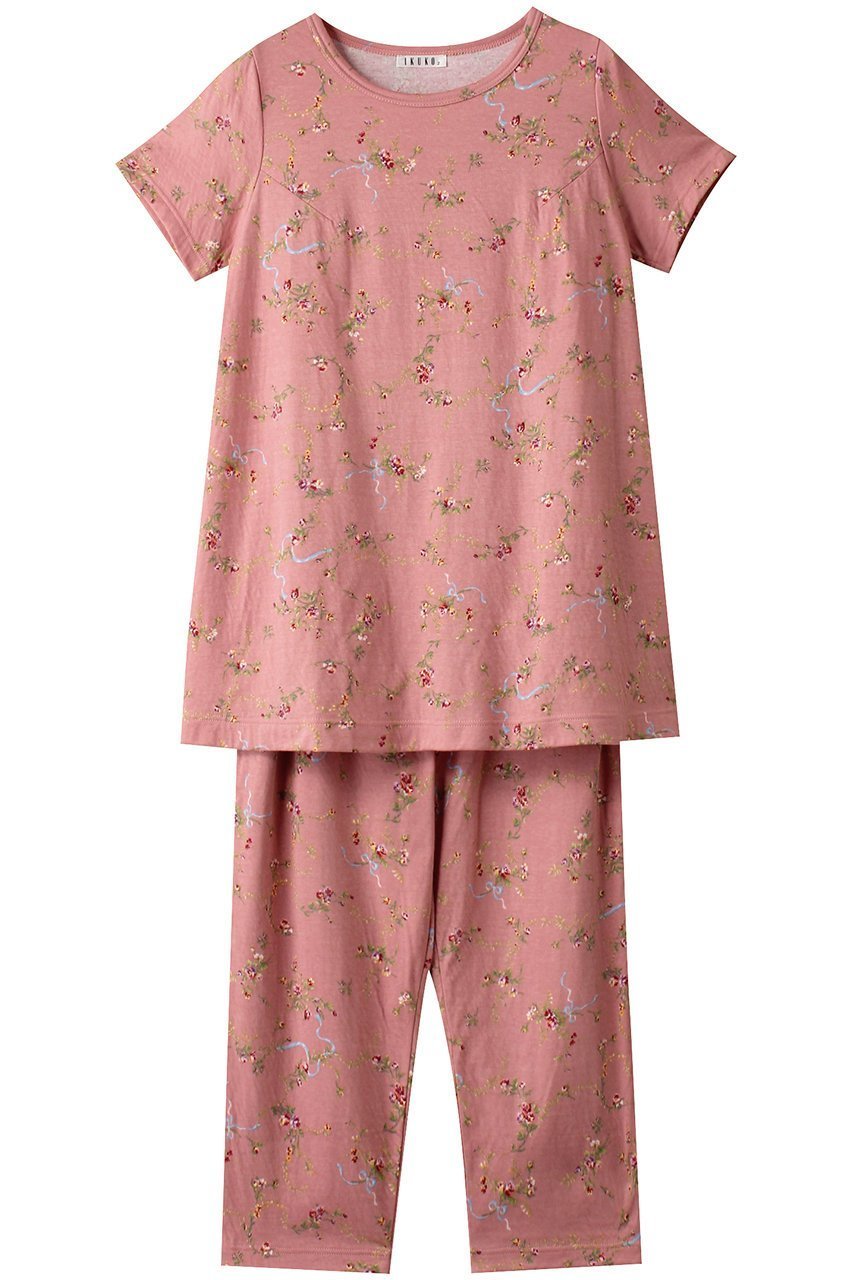 【イクコ/IKUKO】の60接結花柄プリント ロングトップスパジャマ インテリア・キッズ・メンズ・レディースファッション・服の通販 founy(ファニー) 　ファッション　Fashion　レディースファッション　Fashion for Women　トップス・カットソー　Cut & Sew Tops　花柄・フラワープリント・モチーフ　Floral Prints & Motifs / Flower Pattern Tops　クラシカル　Classical, Vintage-Inspired　パジャマ　Pajamas, Sleepwear　プリント　Print, Printed Pattern　半袖　Short Sleeve, Half Sleeve　ピンク|ID: prp329100004012140 ipo3291000000032834896