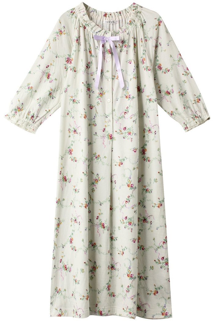 【イクコ/IKUKO / GOODS】の60接結花柄プリント 半開ネグリジェ インテリア・キッズ・メンズ・レディースファッション・服の通販 founy(ファニー) https://founy.com/ ギャザー Gathered, Ruffled スリーブ Sleeve, Long Sleeve / Short Sleeve パジャマ Pajamas, Sleepwear フェミニン Feminine, Girly フリル Frill, Ruffle プリント Print, Printed Pattern リボン Ribbon, Bow |ID: prp329100004012141 ipo3291000000032834903