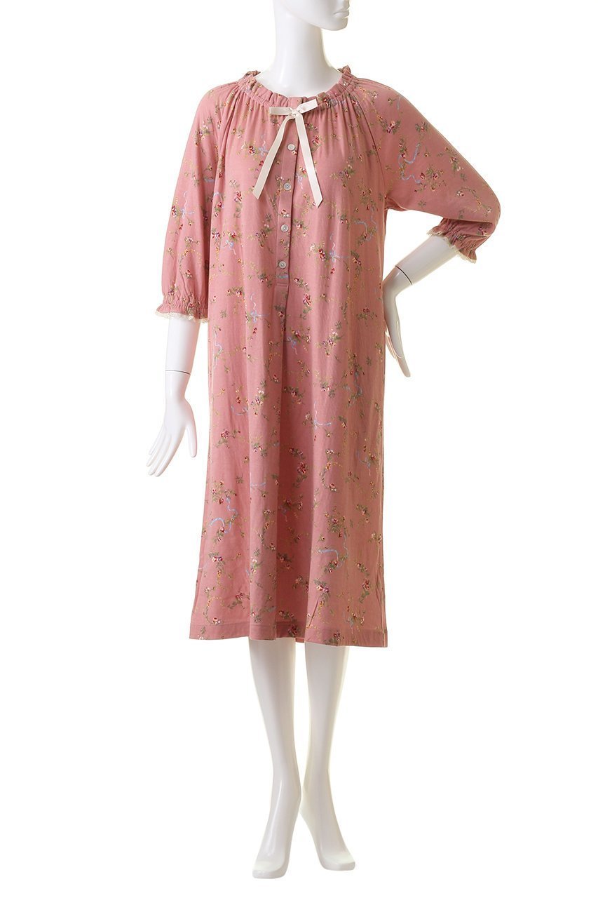【イクコ/IKUKO】の60接結花柄プリント 半開ネグリジェ 人気、トレンドファッション・服の通販 founy(ファニー) 　ファッション　Fashion　レディースファッション　Fashion for Women　ギャザー　Gathered, Ruffled　スリーブ　Sleeve, Long Sleeve / Short Sleeve　パジャマ　Pajamas, Sleepwear　フェミニン　Feminine, Girly　フリル　Frill, Ruffle　プリント　Print, Printed Pattern　リボン　Ribbon, Bow　other-2|ID: prp329100004012141 ipo3291000000032834907