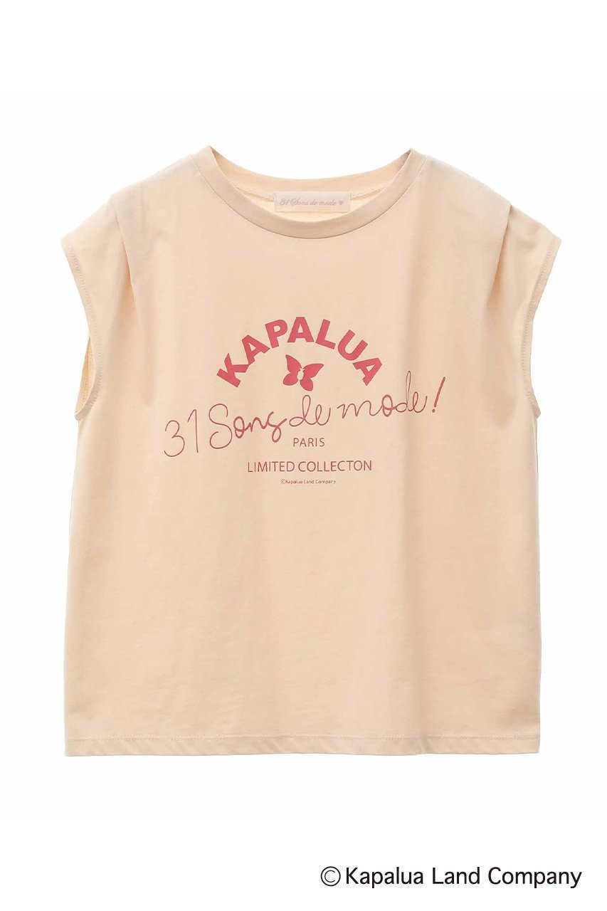 【トランテアン ソン ドゥ モード/31 Sons de mode】の【Kapaluaコラボ】タックスリーブロゴTシャツ インテリア・キッズ・メンズ・レディースファッション・服の通販 founy(ファニー) 　ファッション　Fashion　レディースファッション　WOMEN　トップス・カットソー　Tops/Tshirt　シャツ/ブラウス　Shirts/Blouses　ロング / Tシャツ　T-Shirts　カットソー　Cut and Sewn　コラボ　Collaboration　ショルダー　Shoulder　ショート　Short　スリーブ　Sleeve　ドロップ　Drop　ノースリーブ　No Sleeve　プリント　Print　リゾート　Resort　ベージュ|ID: prp329100004013541 ipo3291000000029920479