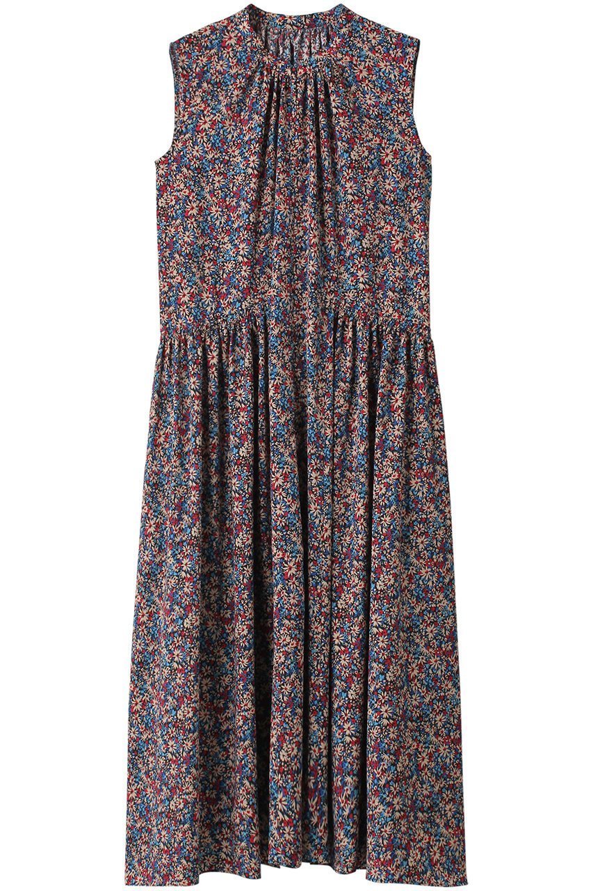【ランバン オン ブルー/LANVIN en Bleu】のプリントギャザーワンピース インテリア・キッズ・メンズ・レディースファッション・服の通販 founy(ファニー) 　ファッション　Fashion　レディースファッション　Fashion for Women　ワンピース　Dresses　チュニック　Tunic Tops & Dresses　エレガント 上品　Elegant　ギャザー　Gathered, Ruffled　チュニック　Tunic, Long Top　ファブリック　Fabric, Textile　ロング　Long, Long-Length　ブルー|ID: prp329100004013605 ipo3291000000032898853
