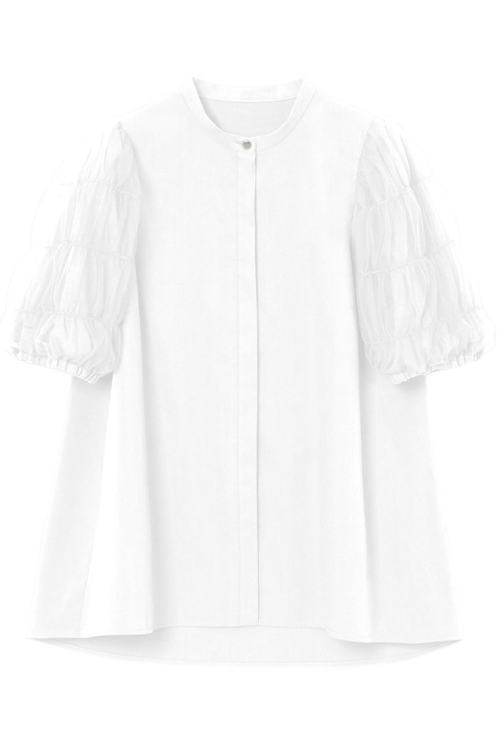 【アナイ/ANAYI】のタイプライターチュールスリーブブラウス インテリア・キッズ・メンズ・レディースファッション・服の通販 founy(ファニー) https://founy.com/ ファッション Fashion レディースファッション Fashion for Women トップス・カットソー Cut & Sew Tops シャツ・ブラウス・オフィスカジュアル Elegant Blouses & Button-Ups ショート Short, Short Length スリーブ Sleeve, Long Sleeve / Short Sleeve タイプライター Typewriter Fabric, Crisp Cotton チュール Tulip, Tulip Motif トレンド Trend, Trending Now エレガント 上品 Elegant |ID: prp329100004013617 ipo3291000000035054954