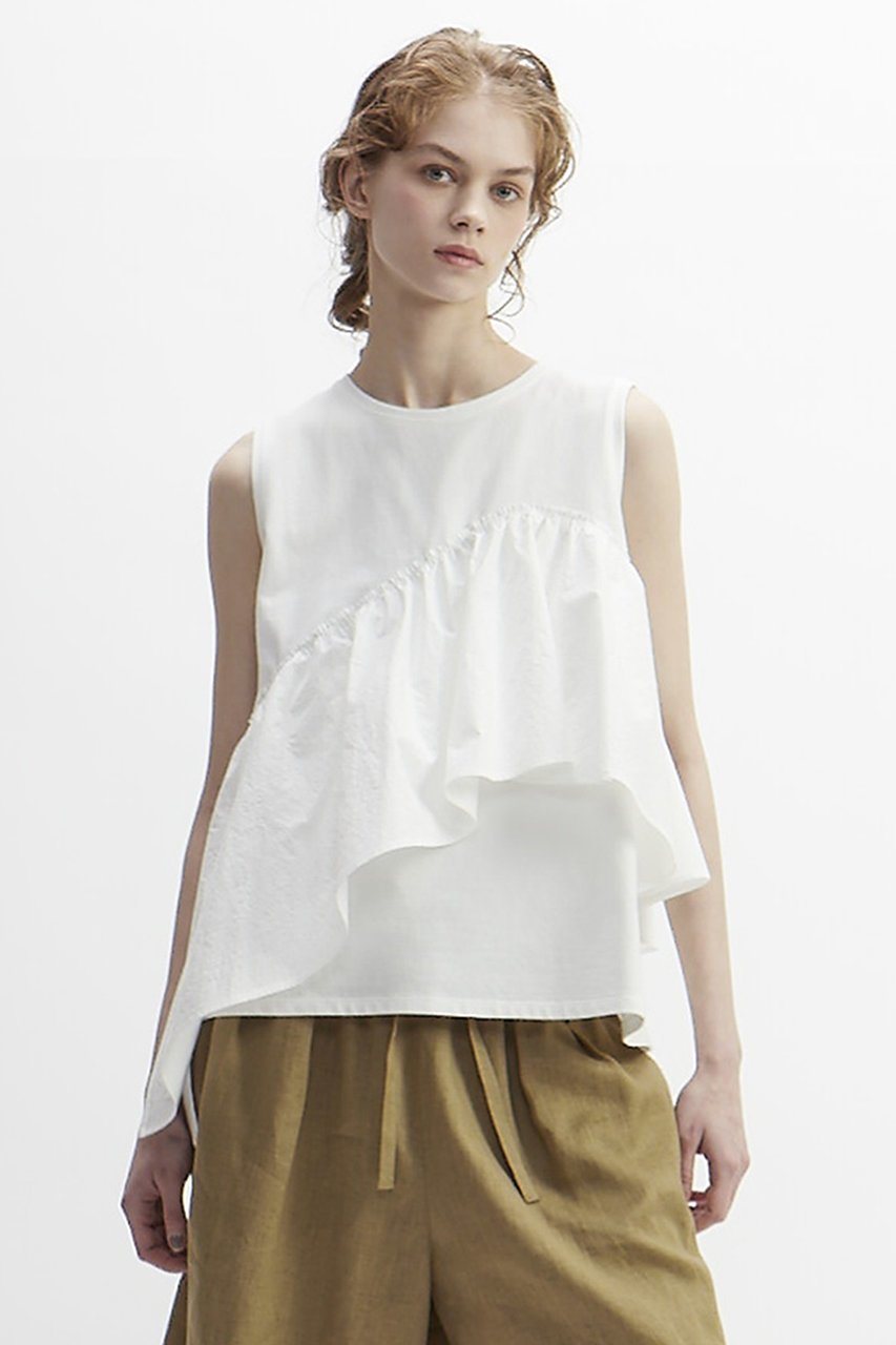 【プレインピープル/PLAIN PEOPLE】の60/2シルケット天竺×織姫炊き2ドッキングプルオーバー 人気、トレンドファッション・服の通販 founy(ファニー) 　ファッション　Fashion　レディースファッション　Fashion for Women　トップス・カットソー　Cut & Sew Tops　キャミソール&ノースリーブ　Camisoles & Sleeveless Tops　シャツ・ブラウス・オフィスカジュアル　Elegant Blouses & Button-Ups　カジュアルプルオーバー・ニットトップス　Pullovers & Knit Tops / Casual Pullovers　シルケット　Silket, Silky Cotton　タイプライター　Typewriter Fabric, Crisp Cotton　ドッキング　Docking, Mixed Material　ノースリーブ　Sleeveless, No-Sleeve　ボトム　Bottoms, Lower Wear　ラッフル　Ruffle, Frill　 other-1|ID: prp329100004013631 ipo3291000000032901423