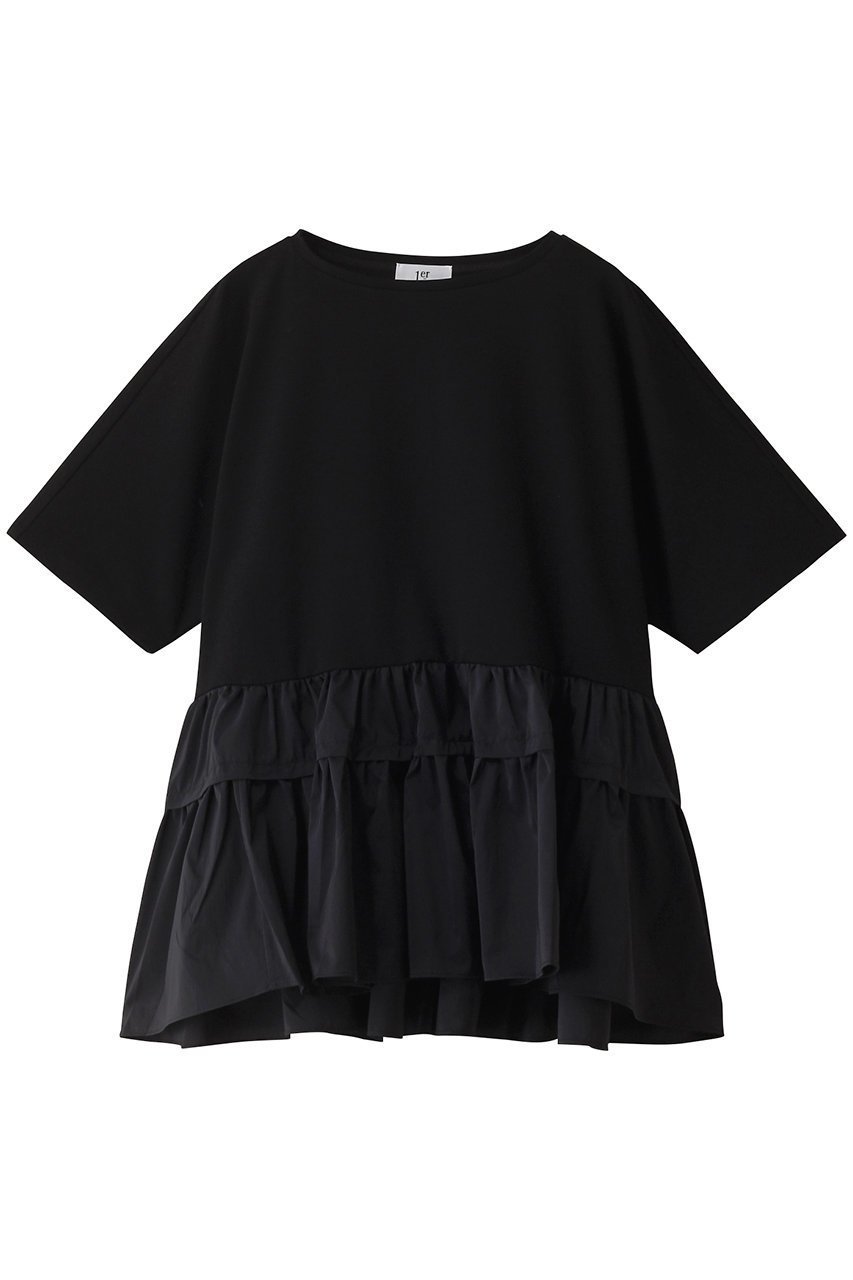 【プルミエ アロンディスモン/1er Arrondissement】のコットンポンチ×タフタトップス インテリア・キッズ・メンズ・レディースファッション・服の通販 founy(ファニー) 　ファッション　Fashion　レディースファッション　Fashion for Women　トップス・カットソー　Cut & Sew Tops　シャツ・ブラウス・オフィスカジュアル　Elegant Blouses & Button-Ups　ロングTシャツ・Tシャツ　Longline T-Shirts & Tees　カットソー・ベーシックTシャツ　Cut-and-Sewn Tops / Stretch Tees & Basics　カットソー　Cut and Sewn Top　ショート　Short, Short Length　スリーブ　Sleeve, Long Sleeve / Short Sleeve　タフタ　Taffeta, Structured Fabric　ドッキング　Docking, Mixed Material　バランス　Balance, Style Balance　フレア　Flare, Flared　ブラック|ID: prp329100004019394 ipo3291000000032926417