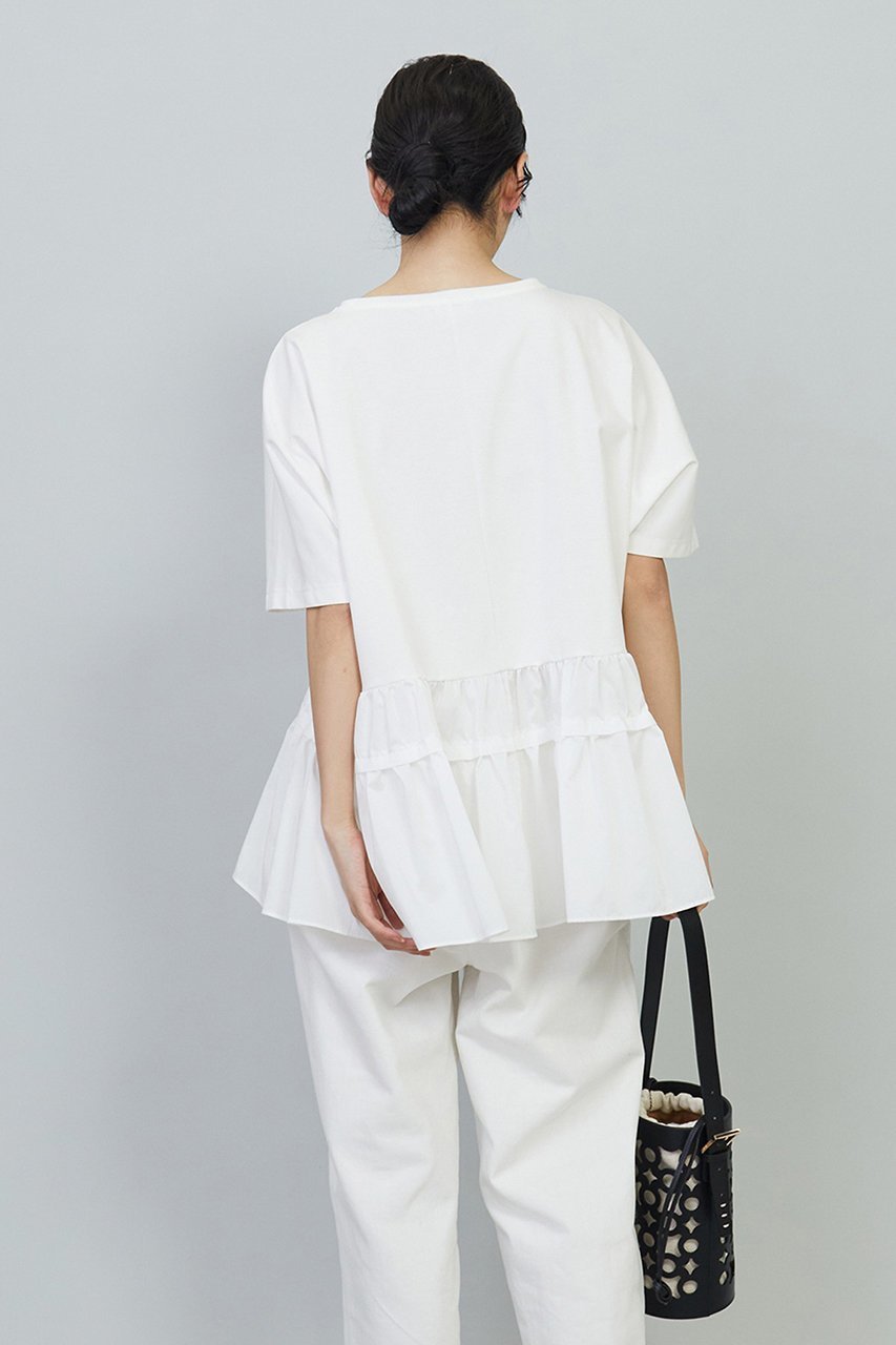 【プルミエ アロンディスモン/1er Arrondissement】のコットンポンチ×タフタトップス 人気、トレンドファッション・服の通販 founy(ファニー) 　ファッション　Fashion　レディースファッション　Fashion for Women　トップス・カットソー　Cut & Sew Tops　シャツ・ブラウス・オフィスカジュアル　Elegant Blouses & Button-Ups　ロングTシャツ・Tシャツ　Longline T-Shirts & Tees　カットソー・ベーシックTシャツ　Cut-and-Sewn Tops / Stretch Tees & Basics　カットソー　Cut and Sewn Top　ショート　Short, Short Length　スリーブ　Sleeve, Long Sleeve / Short Sleeve　タフタ　Taffeta, Structured Fabric　ドッキング　Docking, Mixed Material　バランス　Balance, Style Balance　フレア　Flare, Flared　other-7|ID: prp329100004019394 ipo3291000000032926469