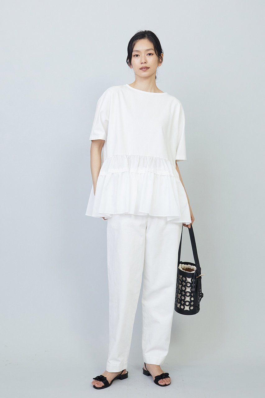 【プルミエ アロンディスモン/1er Arrondissement】のコットンポンチ×タフタトップス 人気、トレンドファッション・服の通販 founy(ファニー) 　ファッション　Fashion　レディースファッション　Fashion for Women　トップス・カットソー　Cut & Sew Tops　シャツ・ブラウス・オフィスカジュアル　Elegant Blouses & Button-Ups　ロングTシャツ・Tシャツ　Longline T-Shirts & Tees　カットソー・ベーシックTシャツ　Cut-and-Sewn Tops / Stretch Tees & Basics　カットソー　Cut and Sewn Top　ショート　Short, Short Length　スリーブ　Sleeve, Long Sleeve / Short Sleeve　タフタ　Taffeta, Structured Fabric　ドッキング　Docking, Mixed Material　バランス　Balance, Style Balance　フレア　Flare, Flared　other-8|ID: prp329100004019394 ipo3291000000032926477
