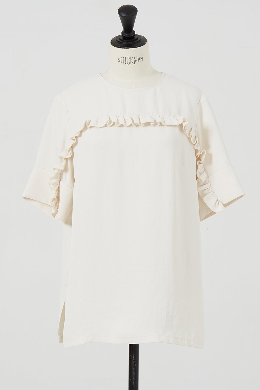 【デザイン ワークス/DESIGN WORKS】のフリルTブラウス 人気、トレンドファッション・服の通販 founy(ファニー) 　ファッション　Fashion　レディースファッション　Fashion for Women　トップス・カットソー　Cut & Sew Tops　シャツ・ブラウス・オフィスカジュアル　Elegant Blouses & Button-Ups　おすすめ　Recommended / Our Picks　ショート　Short, Short Length　シンプル　Simple, Minimal　スリーブ　Sleeve, Long Sleeve / Short Sleeve　セットアップ　Set-Up, Coordinated Outfit　ドレープ　Drape, Draping Fabric　フリル　Frill, Ruffle　ラッフル　Ruffle, Frill　 other-1|ID: prp329100004020587 ipo3291000000032907266