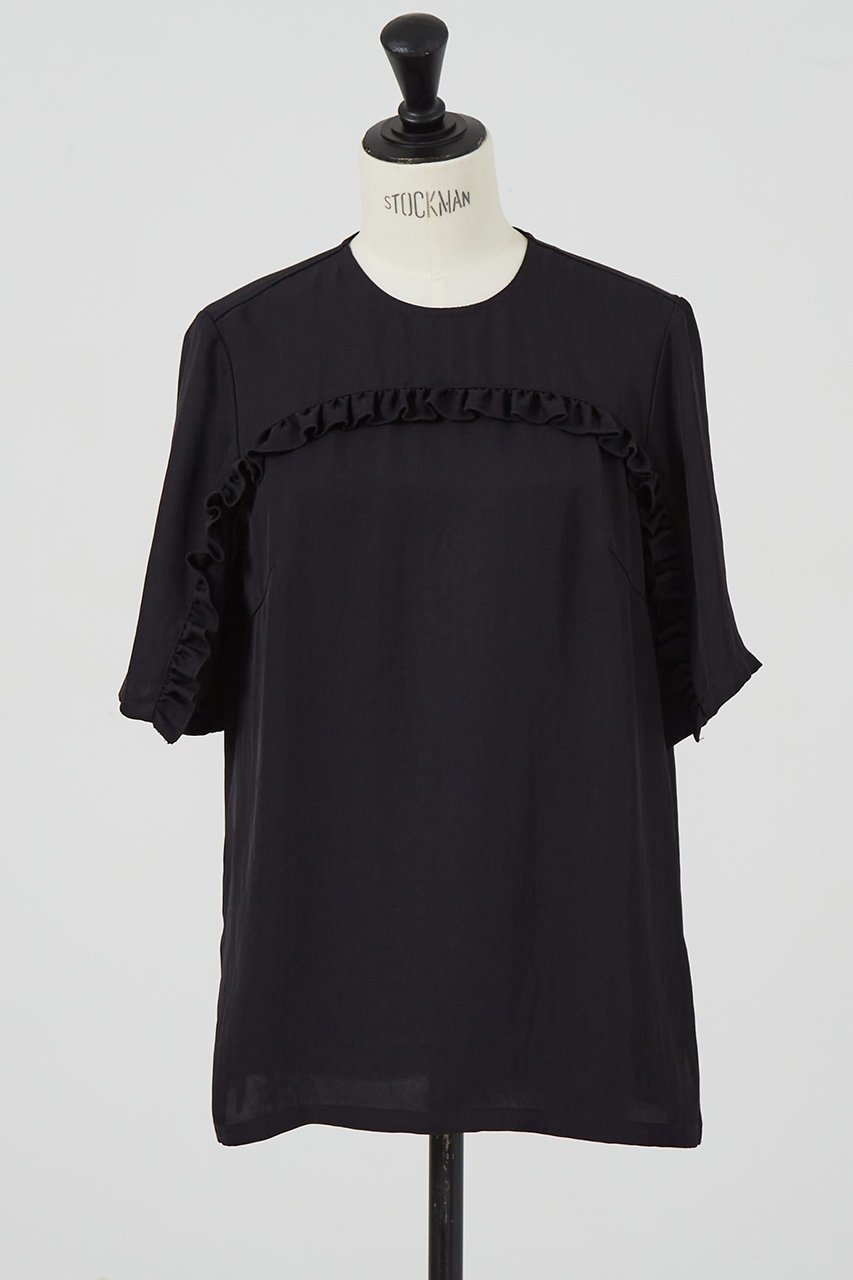 【デザイン ワークス/DESIGN WORKS】のフリルTブラウス インテリア・キッズ・メンズ・レディースファッション・服の通販 founy(ファニー) 　ファッション　Fashion　レディースファッション　Fashion for Women　トップス・カットソー　Cut & Sew Tops　シャツ・ブラウス・オフィスカジュアル　Elegant Blouses & Button-Ups　おすすめ　Recommended / Our Picks　ショート　Short, Short Length　シンプル　Simple, Minimal　スリーブ　Sleeve, Long Sleeve / Short Sleeve　セットアップ　Set-Up, Coordinated Outfit　ドレープ　Drape, Draping Fabric　フリル　Frill, Ruffle　ラッフル　Ruffle, Frill　ブラック|ID: prp329100004020587 ipo3291000000034956021