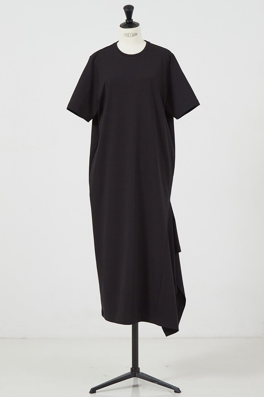【デザイン ワークス/DESIGN WORKS】のサイドスリット半袖ワンピース インテリア・キッズ・メンズ・レディースファッション・服の通販 founy(ファニー) 　ファッション　Fashion　レディースファッション　Fashion for Women　ワンピース　Dresses　チュニック　Tunic Tops & Dresses　イレギュラーヘム　Irregular Hem　シンプル　Simple, Minimal　スリット　Slit, Slit Detail　チュニック　Tunic, Long Top　再入荷　Restock / Back in Stock　半袖　Short Sleeve, Half Sleeve　ブラック|ID: prp329100004020604 ipo3291000000032896958