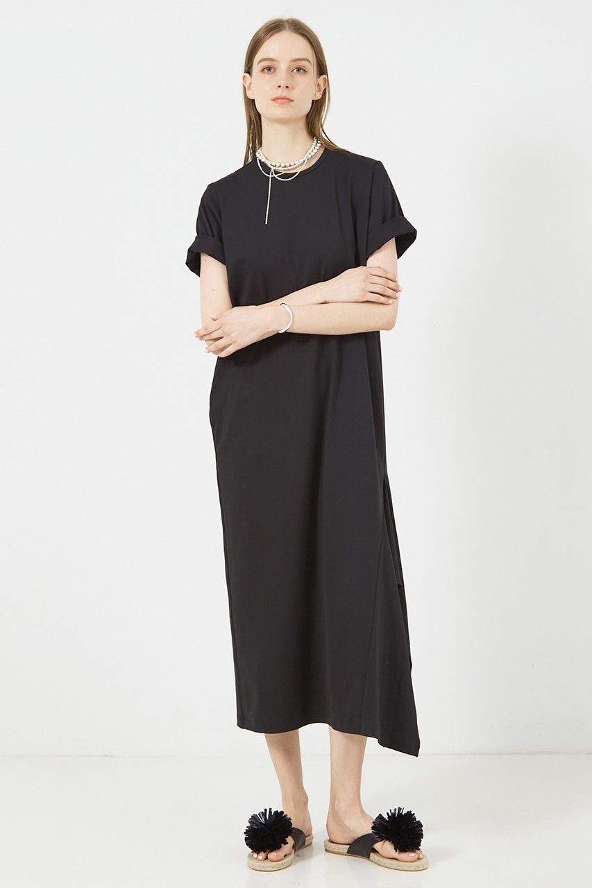 【デザイン ワークス/DESIGN WORKS】のサイドスリット半袖ワンピース 人気、トレンドファッション・服の通販 founy(ファニー) 　ファッション　Fashion　レディースファッション　Fashion for Women　ワンピース　Dresses　チュニック　Tunic Tops & Dresses　イレギュラーヘム　Irregular Hem　シンプル　Simple, Minimal　スリット　Slit, Slit Detail　チュニック　Tunic, Long Top　再入荷　Restock / Back in Stock　半袖　Short Sleeve, Half Sleeve　other-5|ID: prp329100004020604 ipo3291000000032896973