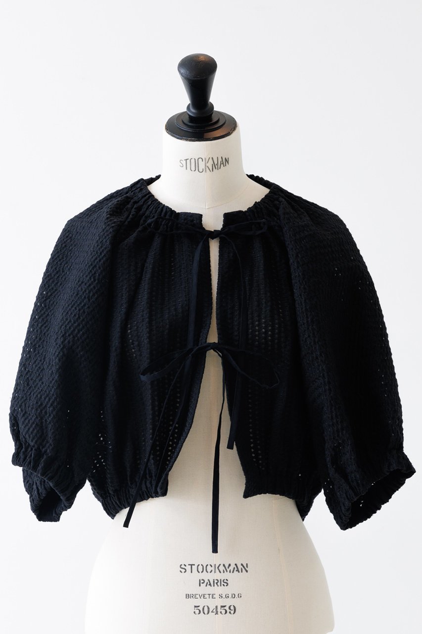 【デザイン ワークス/DESIGN WORKS】の【BEAUVET】コットンメッシュボレロ インテリア・キッズ・メンズ・レディースファッション・服の通販 founy(ファニー) 　ファッション　Fashion　レディースファッション　Fashion for Women　トップス・カットソー　Cut & Sew Tops　ニット　Knit Tops & Sweaters　カーディガン・羽織り　Layered Style Cardigans　カーディガン　Cardigan, Knitwear　ショート　Short, Short Length　フェミニン　Feminine, Girly　フォルム　Silhouette, Form　フロント　Front, Front Design　ボレロ　Bolero, Short Cardigan　リボン　Ribbon, Bow　羽織　Haori, Light Jacket　ブラック|ID: prp329100004020609 ipo3291000000035550533