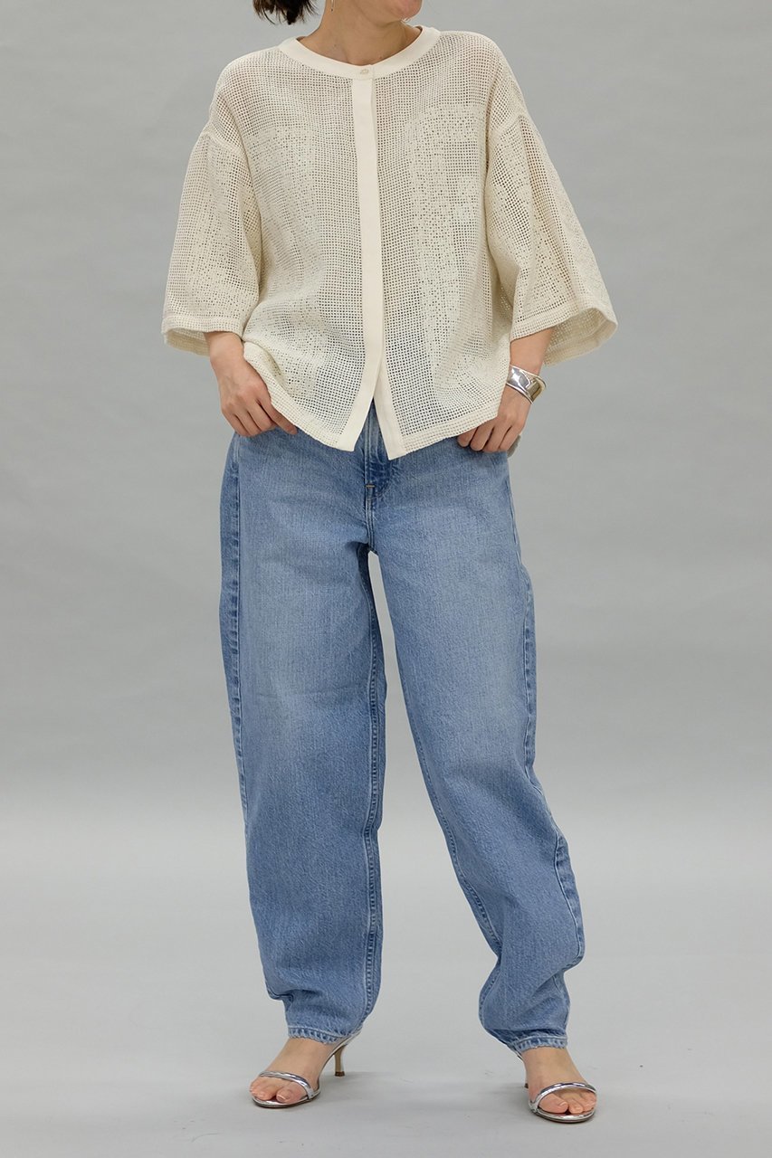 【プルミエ アロンディスモン/1er Arrondissement】の【normment】コットンメッシュレースブラウス 人気、トレンドファッション・服の通販 founy(ファニー) 　ファッション　Fashion　レディースファッション　Fashion for Women　トップス・カットソー　Cut & Sew Tops　シャツ・ブラウス・オフィスカジュアル　Elegant Blouses & Button-Ups　ショート　Short, Short Length　スタンド　Stand Collar, Upright Stand　スリーブ　Sleeve, Long Sleeve / Short Sleeve　デニム　Denim, Jeans Material　ファブリック　Fabric, Textile　メッシュ　Mesh, Net Fabric　other-8|ID: prp329100004021515 ipo3291000000032905618