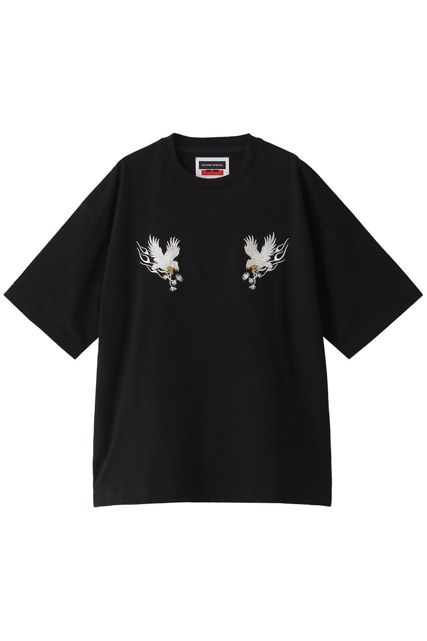 【メゾンスペシャル/MAISON SPECIAL】の【UNISEX】イーグル両面刺しゅうTシャツ インテリア・キッズ・メンズ・レディースファッション・服の通販 founy(ファニー) ファッション Fashion レディースファッション Fashion for Women トップス・カットソー Cut & Sew Tops シャツ・ブラウス・オフィスカジュアル Elegant Blouses & Button-Ups ロングTシャツ・Tシャツ Longline T-Shirts & Tees カットソー・ベーシックTシャツ Cut-and-Sewn Tops / Stretch Tees & Basics ユニセックス Unisex, Genderless ショート Short, Short Length シンプル Simple, Minimal スリーブ Sleeve, Long Sleeve / Short Sleeve フロント Front, Front Design ボトム Bottoms, Lower Wear モチーフ Motif, Design Theme BLK(ブラック)|ID: prp329100004025100 ipo3291000000032927089
