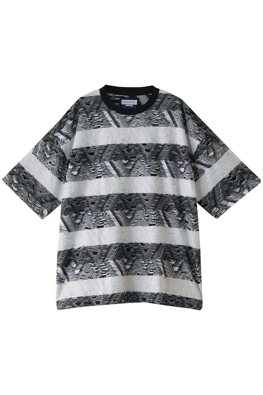 【メゾンスペシャル/MAISON SPECIAL】の【UNISEX】幾何学インレーJQ S/STシャツ インテリア・キッズ・メンズ・レディースファッション・服の通販 founy(ファニー) 　ファッション　Fashion　レディースファッション　Fashion for Women　トップス・カットソー　Cut & Sew Tops　シャツ・ブラウス・オフィスカジュアル　Elegant Blouses & Button-Ups　ロングTシャツ・Tシャツ　Longline T-Shirts & Tees　カットソー・ベーシックTシャツ　Cut-and-Sewn Tops / Stretch Tees & Basics　ユニセックス　Unisex, Genderless　ショート　Short, Short Length　スリーブ　Sleeve, Long Sleeve / Short Sleeve　プリント　Print, Printed Pattern　エレガント 上品　Elegant　BLK(ブラック)|ID: prp329100004025109 ipo3291000000035791898