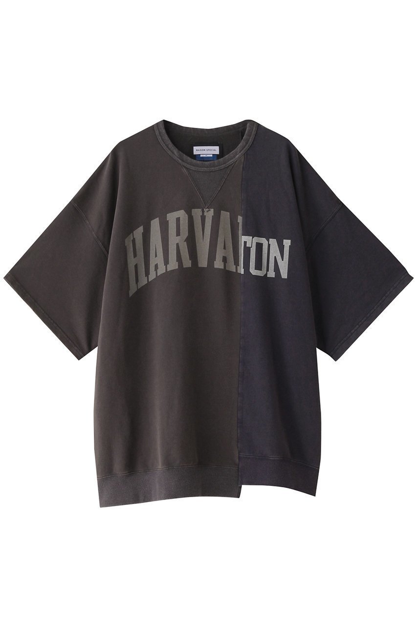【メゾンスペシャル/MAISON SPECIAL】の【UNISEX】VガゼットドッキングロゴTシャツ インテリア・キッズ・メンズ・レディースファッション・服の通販 founy(ファニー) 　ファッション　Fashion　レディースファッション　Fashion for Women　トップス・カットソー　Cut & Sew Tops　シャツ・ブラウス・オフィスカジュアル　Elegant Blouses & Button-Ups　ロングTシャツ・Tシャツ　Longline T-Shirts & Tees　カットソー・ベーシックTシャツ　Cut-and-Sewn Tops / Stretch Tees & Basics　ユニセックス　Unisex, Genderless　ウォッシュ　Washed Finish　ショート　Short, Short Length　スウェット / スエット　Sweatshirt, Sweatwear　スリーブ　Sleeve, Long Sleeve / Short Sleeve　ドッキング　Docking, Mixed Material　プリント　Print, Printed Pattern　リメイク　Remake, Reconstructed　ヴィンテージ　Vintage Style　BLK(ブラック)|ID: prp329100004026066 ipo3291000000032915782