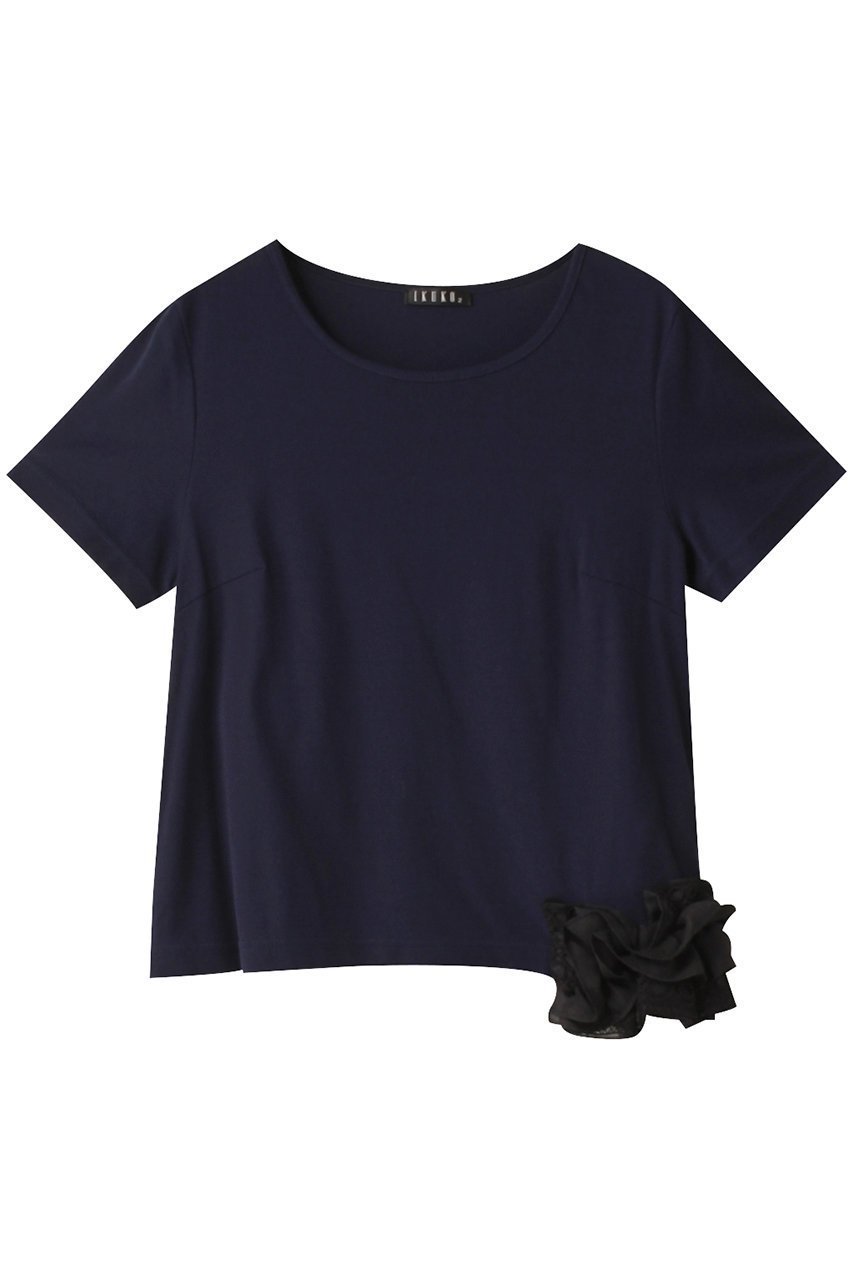 【イクコ/IKUKO】のクール強撚フライス サイドフリルTシャツ インテリア・キッズ・メンズ・レディースファッション・服の通販 founy(ファウニー) 　ファッション　Fashion　レディースファッション　Fashion for Women　トップス・カットソー　Cut & Sew Tops　シャツ・ブラウス・オフィスカジュアル　Elegant Blouses & Button-Ups　ロングTシャツ・Tシャツ　Longline T-Shirts & Tees　カットソー・ベーシックTシャツ　Cut-and-Sewn Tops / Stretch Tees & Basics　クール　Cool, Chic　ショート　Short, Short Length　シンプル　Simple, Minimal　スリーブ　Sleeve, Long Sleeve / Short Sleeve　フリル　Frill, Ruffle　夏　Summer　ネイビー|ID: prp329100004029401 ipo3291000000036984540