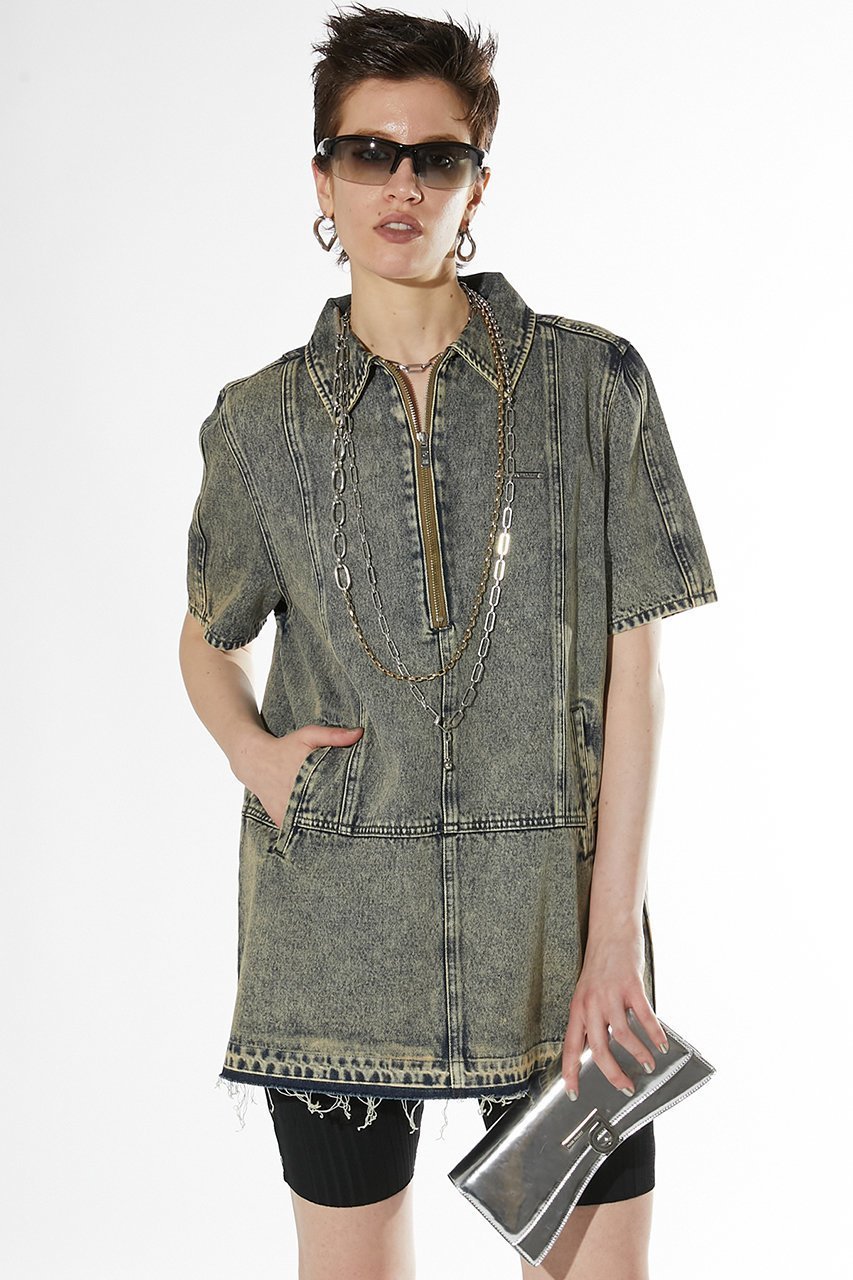 【プランク プロジェクト/PRANK PROJECT】のデニムジップチュニック 人気、トレンドファッション・服の通販 founy(ファニー) 　ファッション　Fashion　レディースファッション　Fashion for Women　ワンピース　Dresses　チュニック　Tunic Tops & Dresses　インナー　Innerwear　シンプル　Simple, Minimal　スリーブ　Sleeve, Long Sleeve / Short Sleeve　チュニック　Tunic, Long Top　デニム　Denim, Jeans Material　ハーフ　Half, Half-Length　other-6|ID: prp329100004031175 ipo3291000000036029230