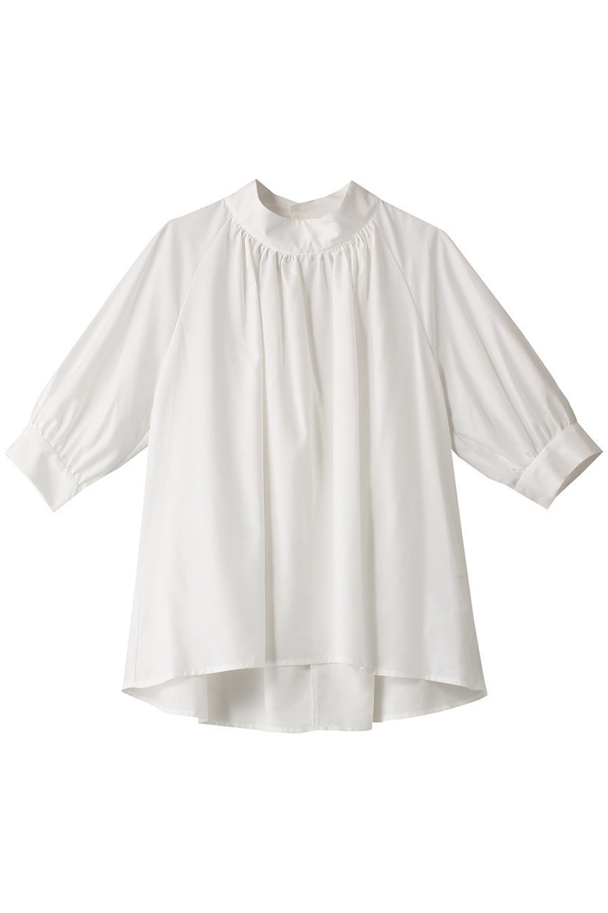 【ミディウミソリッド/MIDIUMISOLID】のhi-neck gathered blouse ブラウス 人気、トレンドファッション・服の通販 founy(ファニー) 　ファッション　Fashion　レディースファッション　WOMEN　トップス・カットソー　Tops/Tshirt　シャツ/ブラウス　Shirts/Blouses　ギャザー　Gather　ショート　Short　スリーブ　Sleeve　ハイネック　High Neck　ハーフ　Half　 other-1|ID: prp329100004031177 ipo3291000000026773394