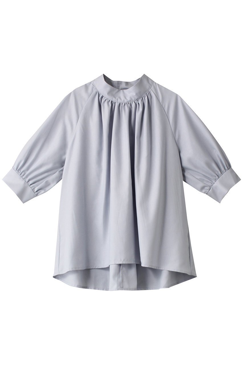 【ミディウミソリッド/MIDIUMISOLID】のhi-neck gathered blouse ブラウス インテリア・キッズ・メンズ・レディースファッション・服の通販 founy(ファニー) 　ファッション　Fashion　レディースファッション　WOMEN　トップス・カットソー　Tops/Tshirt　シャツ/ブラウス　Shirts/Blouses　ギャザー　Gather　ショート　Short　スリーブ　Sleeve　ハイネック　High Neck　ハーフ　Half　l.blue|ID: prp329100004031177 ipo3291000000026773396