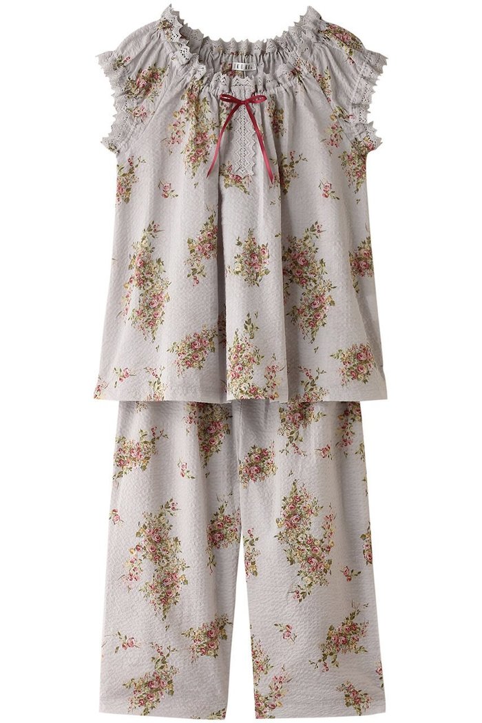 【イクコ/IKUKO】のリップル花柄プリント パフスリーブパジャマ インテリア・キッズ・メンズ・レディースファッション・服の通販 founy(ファニー) https://founy.com/ ファッション Fashion レディースファッション Fashion for Women サマー Summer, Summer Style スリーブ Sleeve, Long Sleeve / Short Sleeve パジャマ Pajamas, Sleepwear プリント Print, Printed Pattern リボン Ribbon, Bow レース Lace, Lace Fabric |ID: prp329100004031770 ipo3291000000032834986