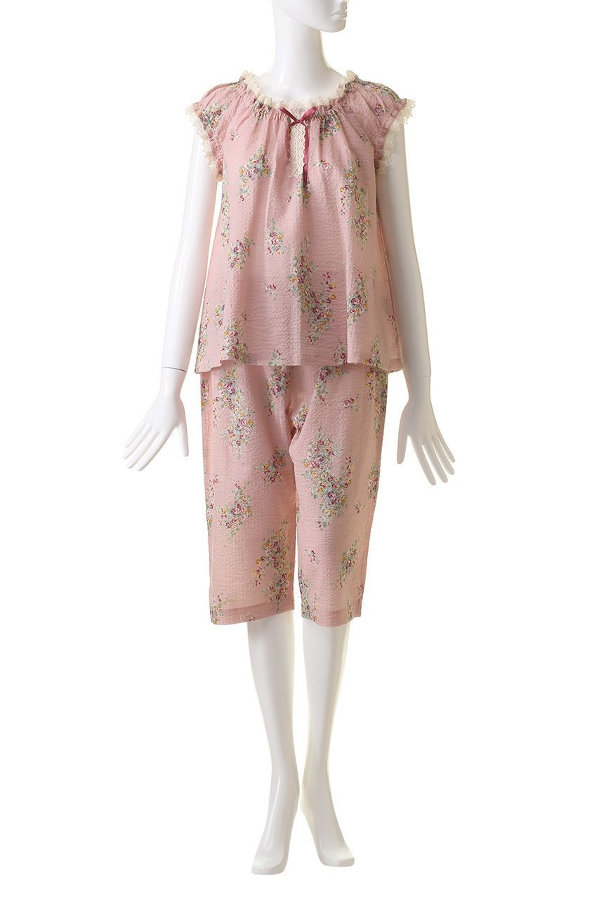 【イクコ/IKUKO】のリップル花柄プリント パフスリーブパジャマ 人気、トレンドファッション・服の通販 founy(ファニー) 　ファッション　Fashion　レディースファッション　Fashion for Women　サマー　Summer, Summer Style　スリーブ　Sleeve, Long Sleeve / Short Sleeve　パジャマ　Pajamas, Sleepwear　プリント　Print, Printed Pattern　リボン　Ribbon, Bow　レース　Lace, Lace Fabric　other-2|ID: prp329100004031770 ipo3291000000032834989