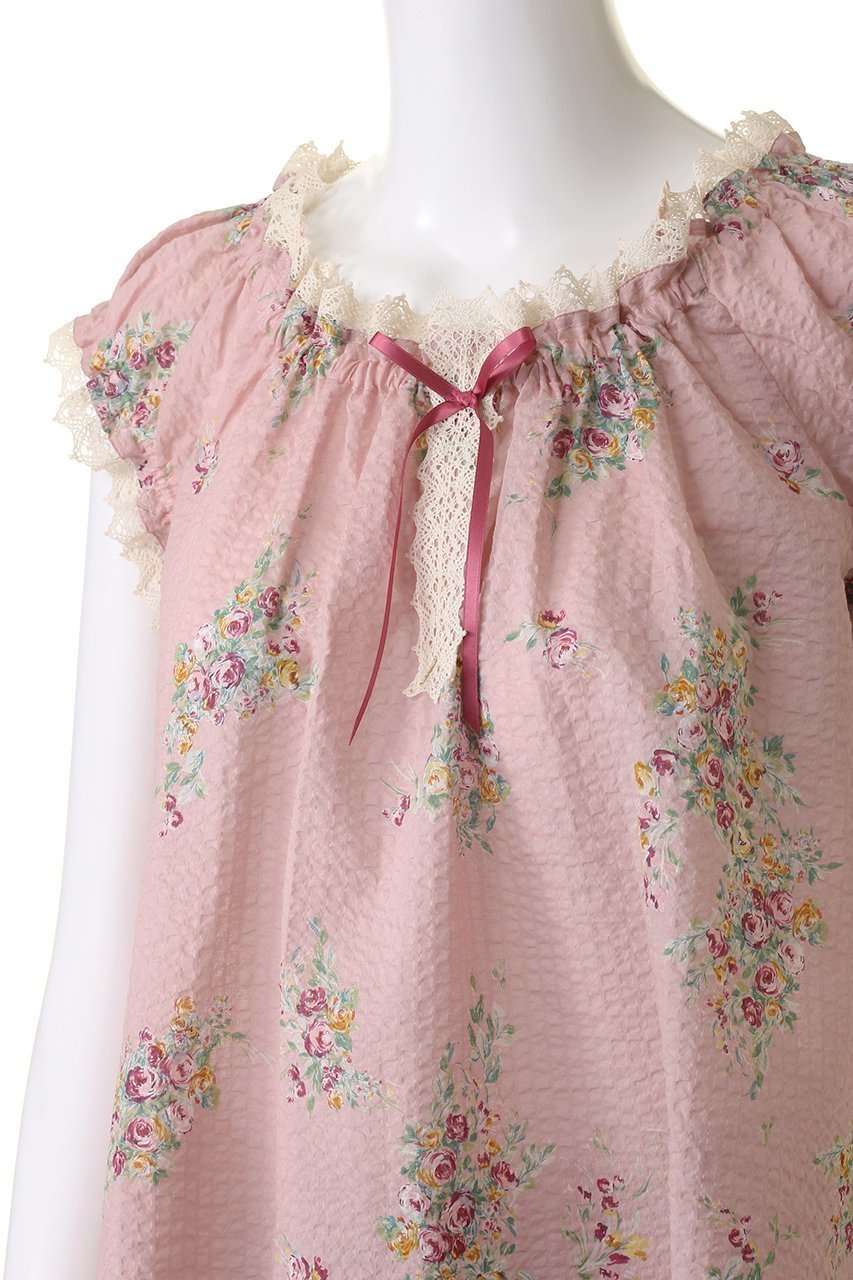 【イクコ/IKUKO】のリップル花柄プリント パフスリーブパジャマ 人気、トレンドファッション・服の通販 founy(ファニー) 　ファッション　Fashion　レディースファッション　Fashion for Women　サマー　Summer, Summer Style　スリーブ　Sleeve, Long Sleeve / Short Sleeve　パジャマ　Pajamas, Sleepwear　プリント　Print, Printed Pattern　リボン　Ribbon, Bow　レース　Lace, Lace Fabric　other-5|ID: prp329100004031770 ipo3291000000032834992