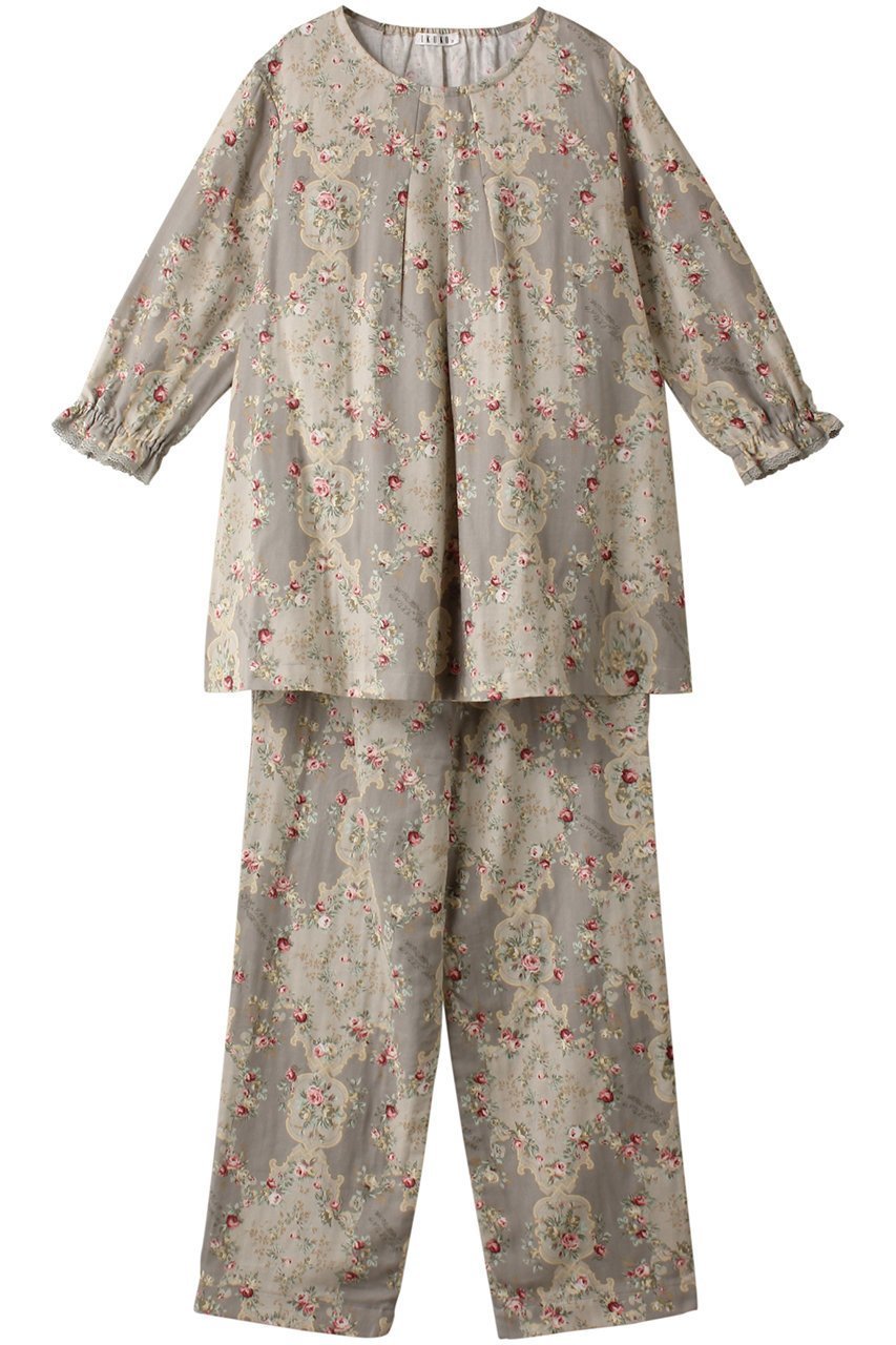 【イクコ/IKUKO】のダブルガーゼ花柄プリント 七分袖パジャマ インテリア・キッズ・メンズ・レディースファッション・服の通販 founy(ファニー) 　ファッション　Fashion　レディースファッション　Fashion for Women　トップス・カットソー　Cut & Sew Tops　花柄・フラワープリント・モチーフ　Floral Prints & Motifs / Flower Pattern Tops　アンティーク　Antique-Inspired　ダブル　Double, Double-Breasted　パジャマ　Pajamas, Sleepwear　フラワー　Flower, Floral　フロント　Front, Front Design　プリント　Print, Printed Pattern　吸水　Absorbent, Quick-Dry　グレー|ID: prp329100004031772 ipo3291000000032835006