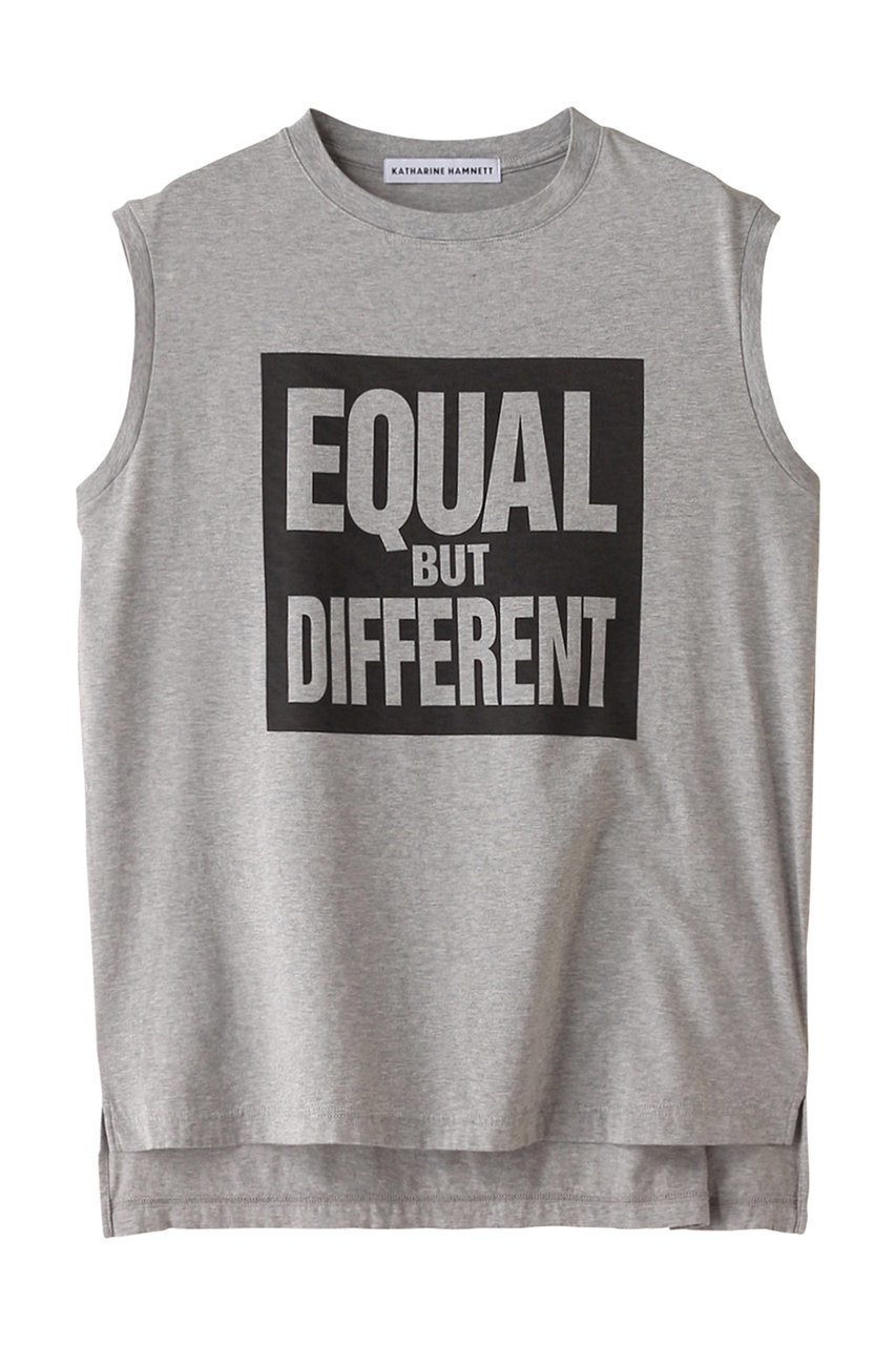 【サードマガジン/THIRD MAGAZINE】の【別注】KATHARINE HAMNETT×TM×mikomori EQUAL BUT DIFERENT SLOGAN ノースリーブTシャツ インテリア・キッズ・メンズ・レディースファッション・服の通販 founy(ファニー) 　ファッション　Fashion　レディースファッション　Fashion for Women　トップス・カットソー　Cut & Sew Tops　キャミソール&ノースリーブ　Camisoles & Sleeveless Tops　シャツ・ブラウス・オフィスカジュアル　Elegant Blouses & Button-Ups　ロングTシャツ・Tシャツ　Longline T-Shirts & Tees　カットソー・ベーシックTシャツ　Cut-and-Sewn Tops / Stretch Tees & Basics　キャミソール　Camisole, Spaghetti Strap Top　タンク　Tank Top, Sleeveless Top　ノースリーブ　Sleeveless, No-Sleeve　ビンテージ　Vintage, Retro Style　モチーフ　Motif, Design Theme　別注　Limited Edition, Custom Order　杢グレー|ID: prp329100004034611 ipo3291000000035892432