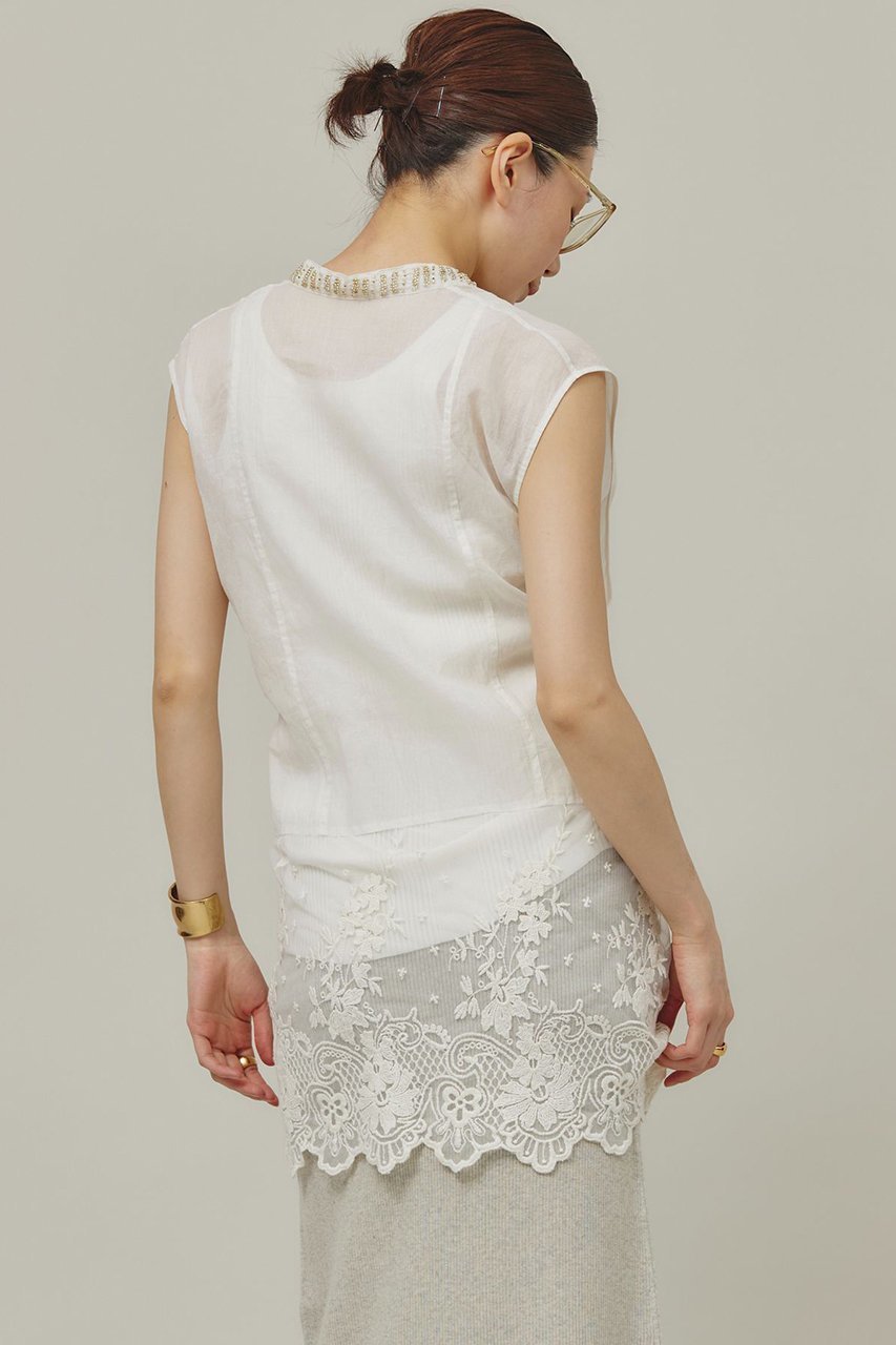 【カレンソロジー/Curensology】のオーガンビジューブラウス 人気、トレンドファッション・服の通販 founy(ファニー) 　ファッション　Fashion　レディースファッション　Fashion for Women　トップス・カットソー　Cut & Sew Tops　キャミソール&ノースリーブ　Camisoles & Sleeveless Tops　シャツ・ブラウス・オフィスカジュアル　Elegant Blouses & Button-Ups　おすすめ　Recommended / Our Picks　インド　Indian Textile　オーガンジー　Organza Fabric　カットソー　Cut and Sewn Top　スタンド　Stand Collar, Upright Stand　デニム　Denim, Jeans Material　ノースリーブ　Sleeveless, No-Sleeve　バランス　Balance, Style Balance　フォーマル　Formal, Dressy　ベスト　Vest, Waistcoat　A/W・秋冬　Autumn/Winter　other-2|ID: prp329100004039114 ipo3291000000032879224