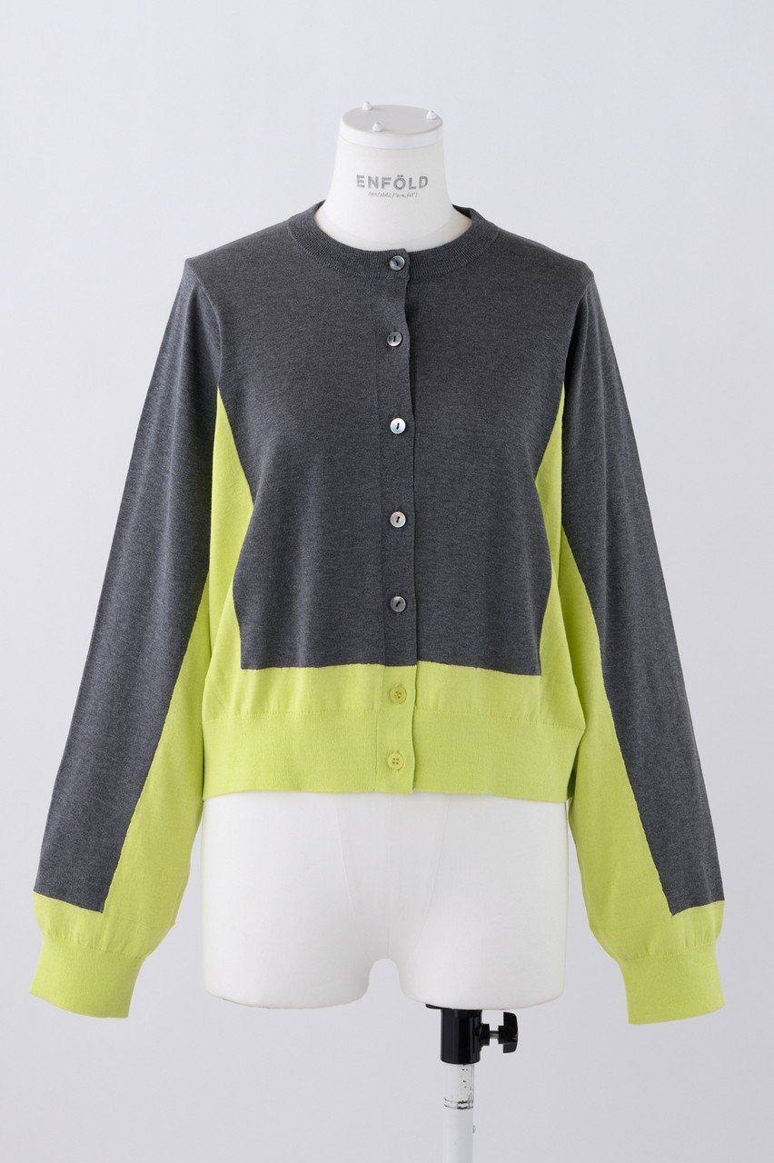 【エンフォルド/ENFOLD】のカラーブロックカーディガン インテリア・キッズ・メンズ・レディースファッション・服の通販 founy(ファニー) 　ファッション　Fashion　レディースファッション　Fashion for Women　トップス・カットソー　Cut & Sew Tops　ニット　Knit Tops & Sweaters　カーディガン・羽織り　Layered Style Cardigans　カーディガン　Cardigan, Knitwear　コンパクト　Compact, Small Size　シルク　Silk, 100% Silk　ブロック　Block, Solid Block Pattern　定番　Standard, Basic Item　チャコールグレー|ID: prp329100004039967 ipo3291000000036098421