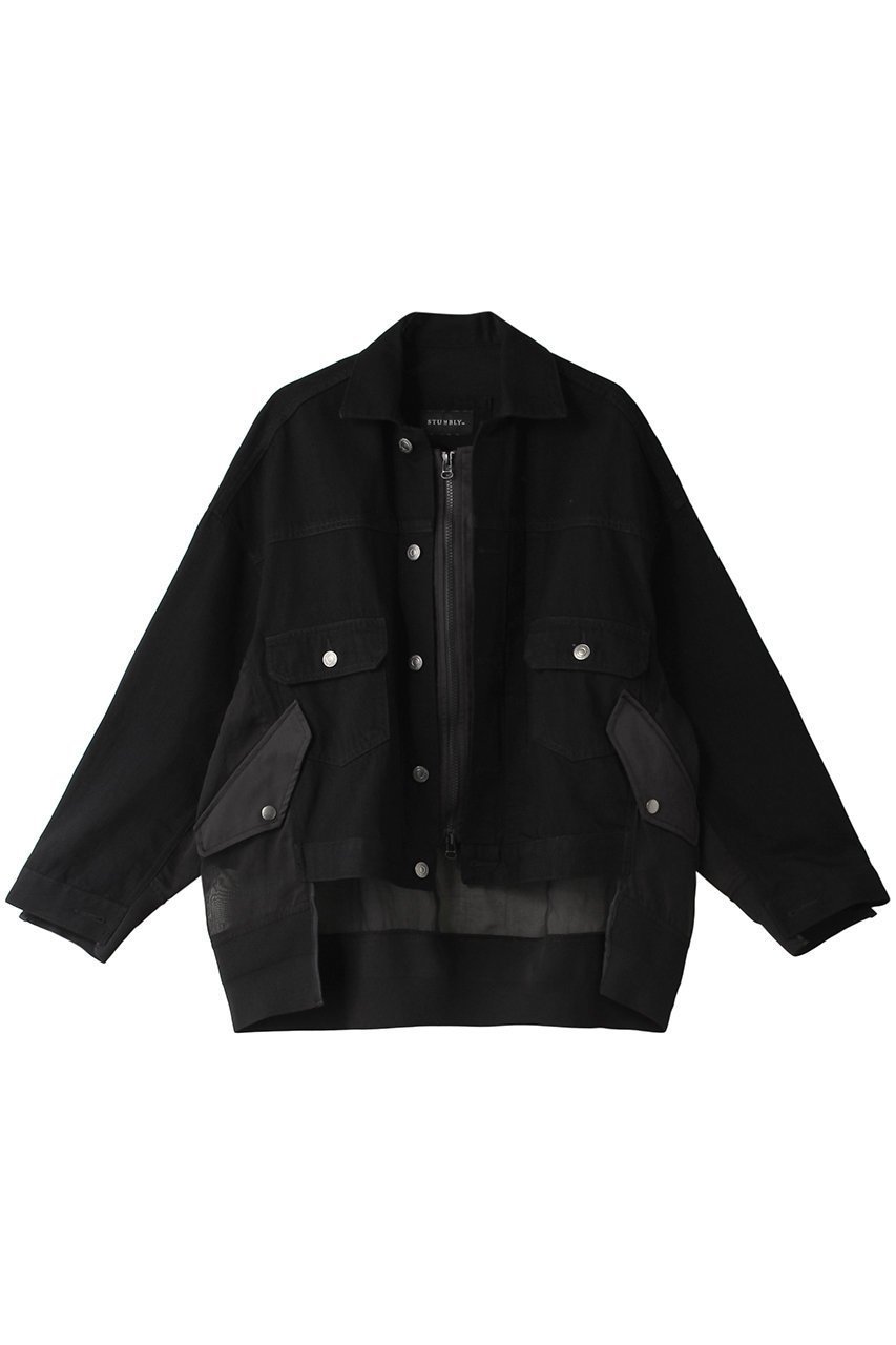 【ヒューエルミュージアム/hueLe Museum】の【STUMBLY】デニムオーガンジーコンビジャケット インテリア・キッズ・メンズ・レディースファッション・服の通販 founy(ファニー) 　ファッション　Fashion　レディースファッション　Fashion for Women　アウター　Coat / Outerwear Collection　レディースジャケット・軽アウター　Jackets　オーガンジー　Organza Fabric　コンビ　Combo, Combination Style　ジャケット　Jacket, Outerwear　デニム　Denim, Jeans Material　フロント　Front, Front Design　ブラック|ID: prp329100004040096 ipo3291000000032955861
