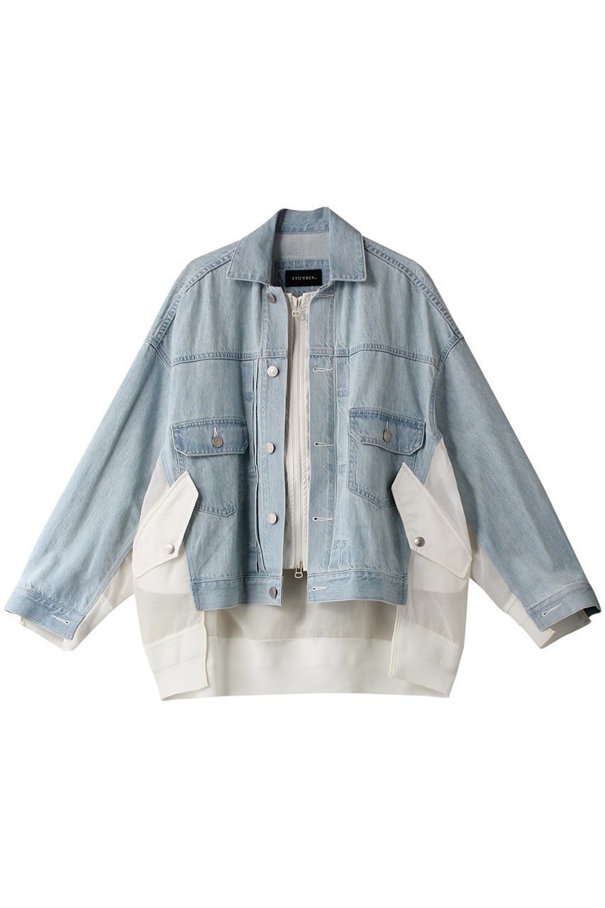 【ヒューエルミュージアム/hueLe Museum】の【STUMBLY】デニムオーガンジーコンビジャケット インテリア・キッズ・メンズ・レディースファッション・服の通販 founy(ファニー) 　ファッション　Fashion　レディースファッション　Fashion for Women　アウター　Coat / Outerwear Collection　レディースジャケット・軽アウター　Jackets　オーガンジー　Organza Fabric　コンビ　Combo, Combination Style　ジャケット　Jacket, Outerwear　デニム　Denim, Jeans Material　フロント　Front, Front Design　ブルー|ID: prp329100004040096 ipo3291000000032955865