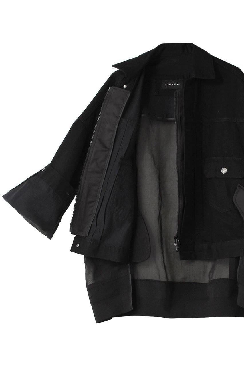 【ヒューエルミュージアム/hueLe Museum】の【STUMBLY】デニムオーガンジーコンビジャケット 人気、トレンドファッション・服の通販 founy(ファニー) 　ファッション　Fashion　レディースファッション　Fashion for Women　アウター　Coat / Outerwear Collection　レディースジャケット・軽アウター　Jackets　オーガンジー　Organza Fabric　コンビ　Combo, Combination Style　ジャケット　Jacket, Outerwear　デニム　Denim, Jeans Material　フロント　Front, Front Design　other-6|ID: prp329100004040096 ipo3291000000032955880