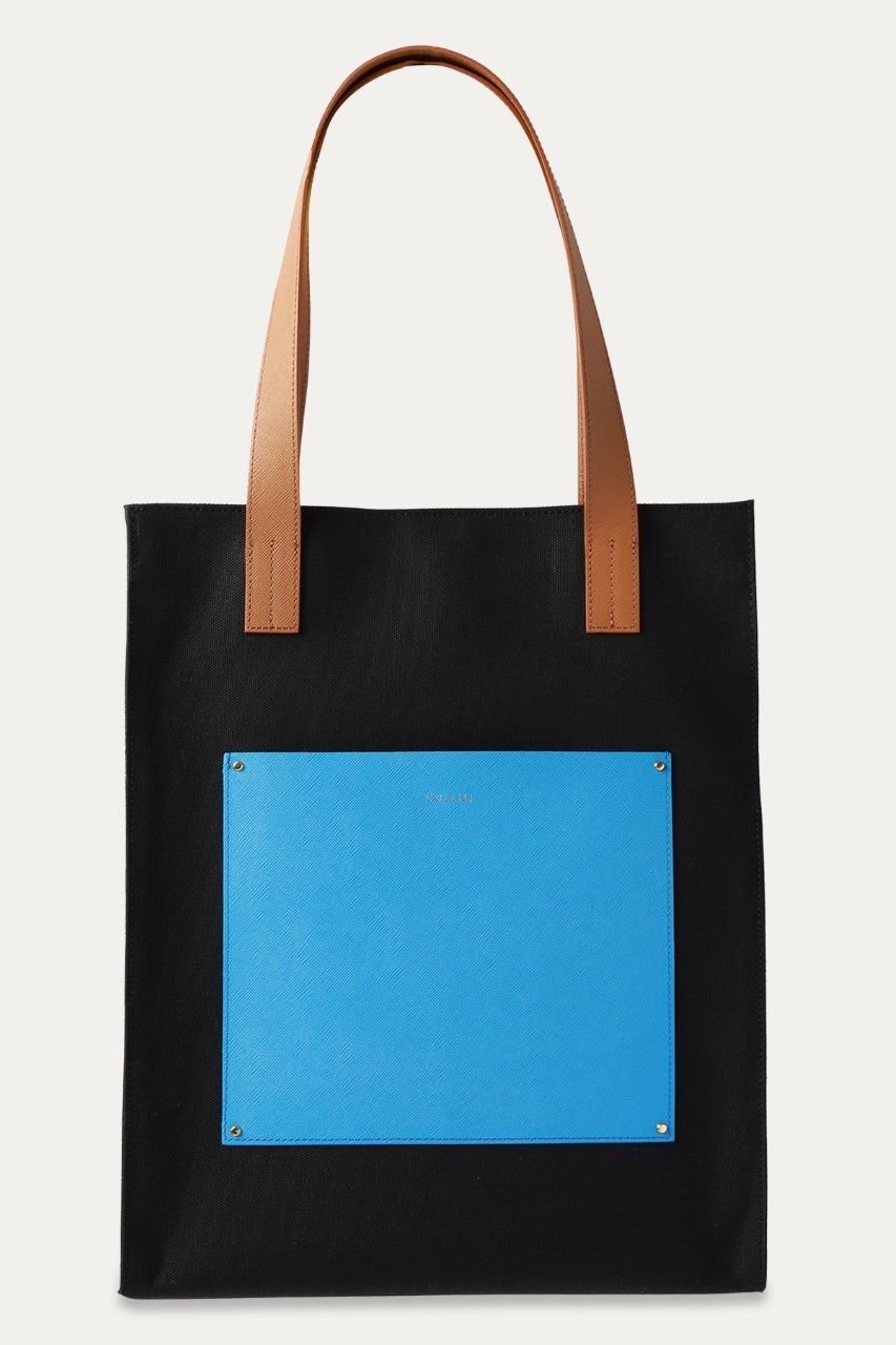 【クルニ/CULLNI】の【UNISEX】Leather Pocket キャンバストートバッグ インテリア・キッズ・メンズ・レディースファッション・服の通販 founy(ファニー) 　ファッション　Fashion　レディースファッション　Fashion for Women　バッグ　Bags　ユニセックス　Unisex, Genderless　トートバッグ　Tote Bag, Large Shoulder Bag　ポケット　Pocket, Pocket Detail　エレガント 上品　Elegant　ブラック×アジュール|ID: prp329100004041862 ipo3291000000032794010