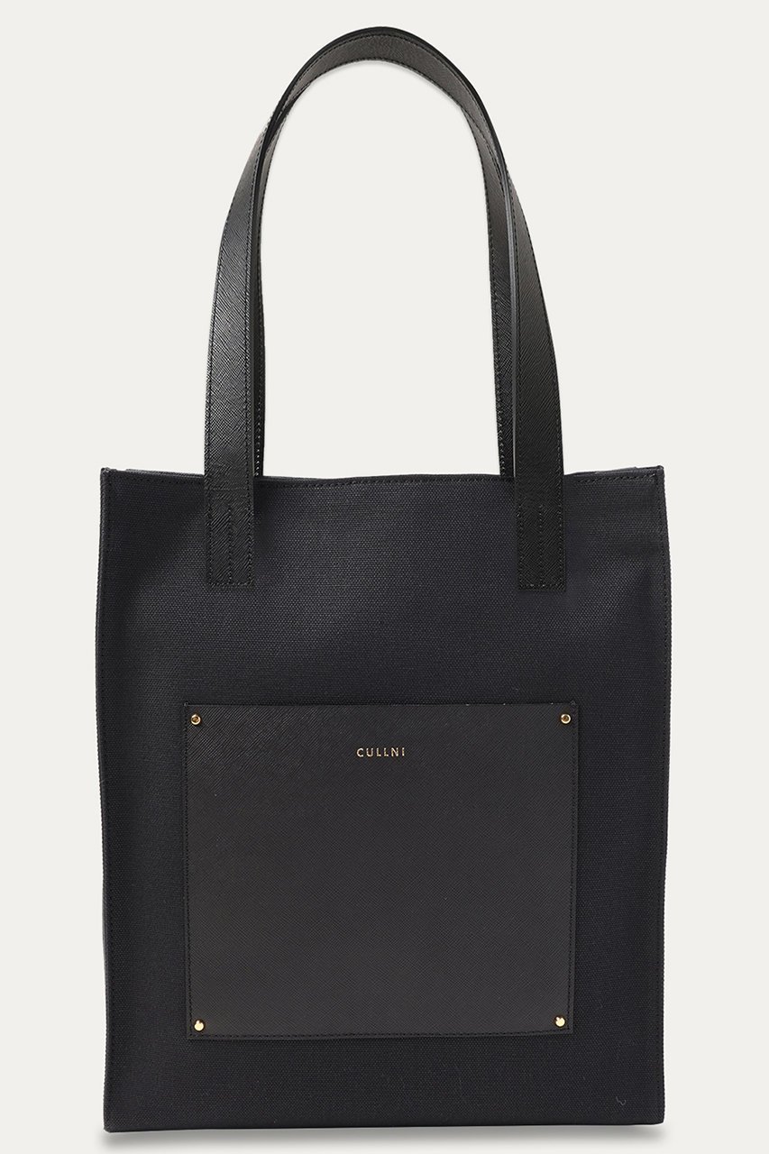 【クルニ/CULLNI】の【UNISEX】Leather Pocket キャンバスミニトートバッグ インテリア・キッズ・メンズ・レディースファッション・服の通販 founy(ファニー) 　ファッション　Fashion　レディースファッション　Fashion for Women　バッグ　Bags　ユニセックス　Unisex, Genderless　トートバッグ　Tote Bag, Large Shoulder Bag　ポケット　Pocket, Pocket Detail　エレガント 上品　Elegant　ブラック|ID: prp329100004041882 ipo3291000000032782967