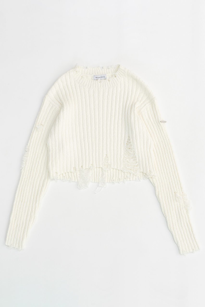 【メゾンスペシャル/MAISON SPECIAL】のSlab Distressed Effect Knitwear/スラブダメージニット インテリア・キッズ・メンズ・レディースファッション・服の通販 founy(ファニー) 　ファッション　Fashion　レディースファッション　WOMEN　トップス・カットソー　Tops/Tshirt　ニット　Knit Tops　プルオーバー　Pullover　おすすめ　Recommend　インナー　Inner　ショート　Short　ボトム　Bottom　ミモレ　Mimore　ロング　Long　WHT(ホワイト)|ID: prp329100004047347 ipo3291000000027113424