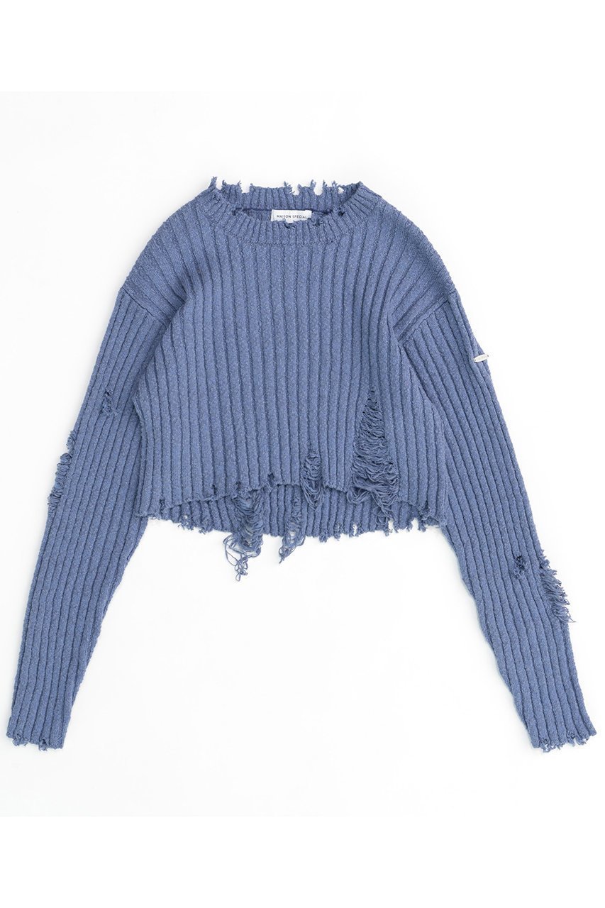 【メゾンスペシャル/MAISON SPECIAL】のSlab Distressed Effect Knitwear/スラブダメージニット インテリア・キッズ・メンズ・レディースファッション・服の通販 founy(ファニー) 　ファッション　Fashion　レディースファッション　WOMEN　トップス・カットソー　Tops/Tshirt　ニット　Knit Tops　プルオーバー　Pullover　おすすめ　Recommend　インナー　Inner　ショート　Short　ボトム　Bottom　ミモレ　Mimore　ロング　Long　BLU(ブルー)|ID: prp329100004047347 ipo3291000000027113425