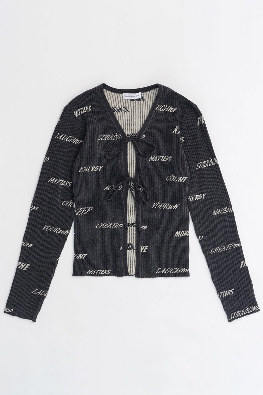 【メゾンスペシャル/MAISON SPECIAL】のLogo Jacquard Velor Rib Cardigan/ロゴジャガードベロアリブカーディガン 人気、トレンドファッション・服の通販 founy(ファニー) 　ファッション　Fashion　レディースファッション　WOMEN　トップス・カットソー　Tops/Tshirt　ニット　Knit Tops　カーディガン　Cardigans　ベロア　Velour　カーディガン　Cardigan　コンパクト　Compact　ジャカード　Jacquard　ストレート　Straight　スリット　Slit　フロント　Front　リボン　Ribbon　おすすめ　Recommend　 other-1|ID: prp329100004047370 ipo3291000000027113482