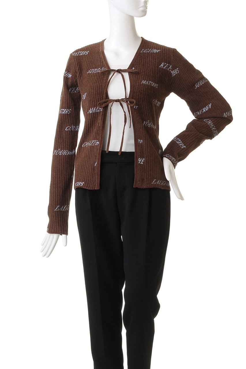 【メゾンスペシャル/MAISON SPECIAL】のLogo Jacquard Velor Rib Cardigan/ロゴジャガードベロアリブカーディガン 人気、トレンドファッション・服の通販 founy(ファニー) 　ファッション　Fashion　レディースファッション　WOMEN　トップス・カットソー　Tops/Tshirt　ニット　Knit Tops　カーディガン　Cardigans　ベロア　Velour　カーディガン　Cardigan　コンパクト　Compact　ジャカード　Jacquard　ストレート　Straight　スリット　Slit　フロント　Front　リボン　Ribbon　おすすめ　Recommend　other-2|ID: prp329100004047370 ipo3291000000031429146